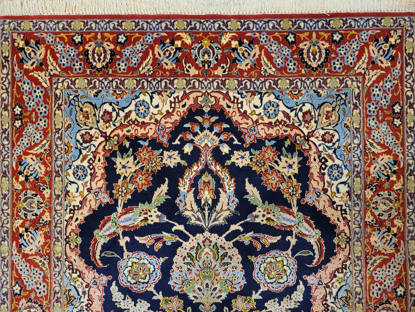 Isfahan Teppich Korkwolle Seide fein handgeknüpft 164x106 cm