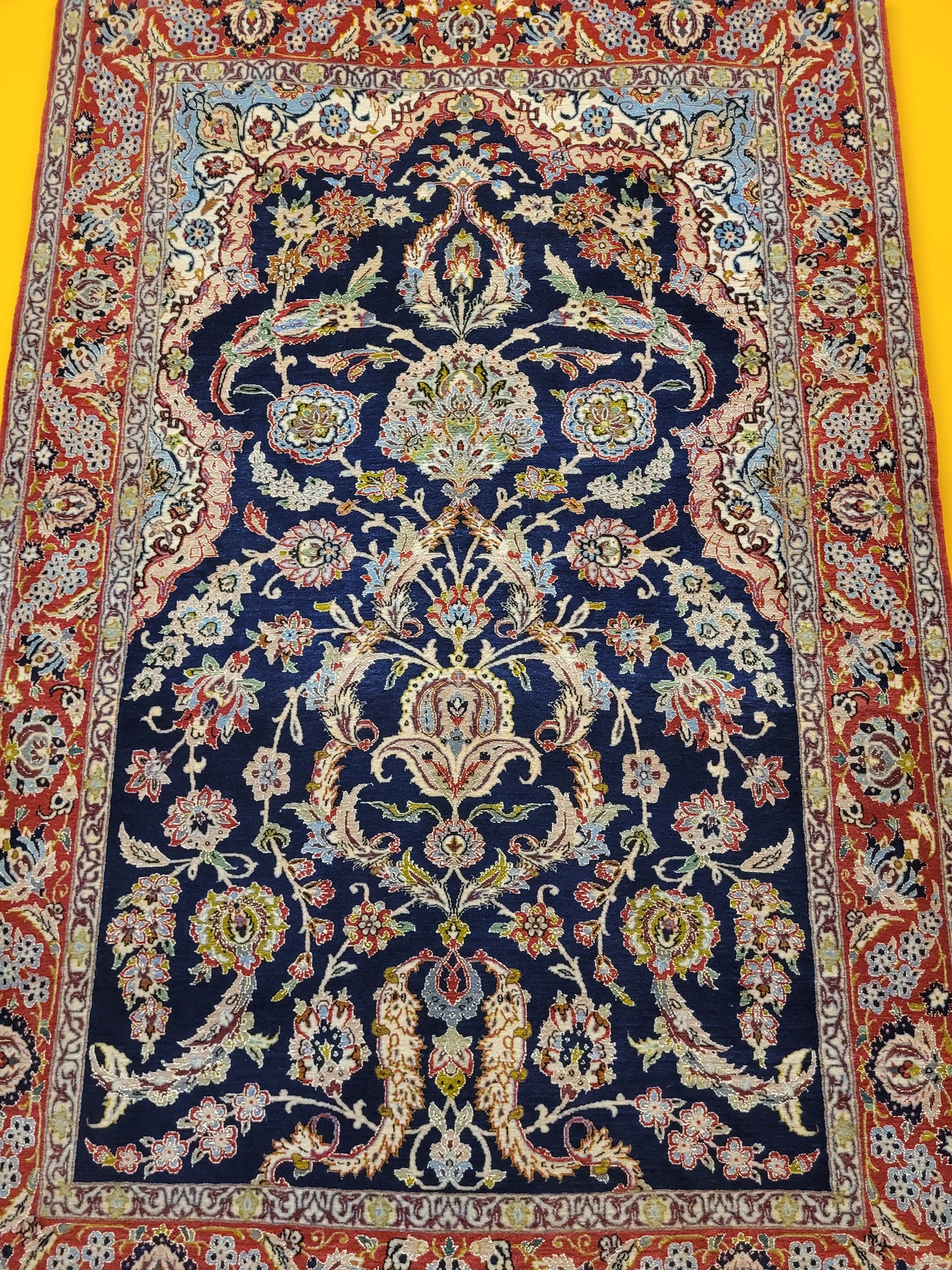 Isfahan Teppich Korkwolle Seide fein handgeknüpft 164x106 cm