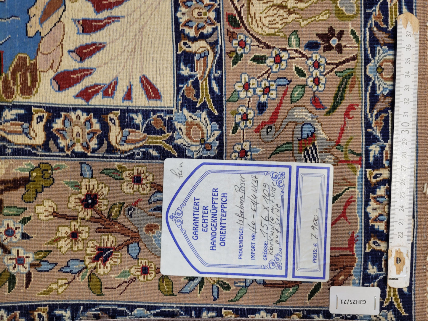 Isfahan Teppich Korkwolle Seide fein handgeknüpft figürlich 156x110 cm