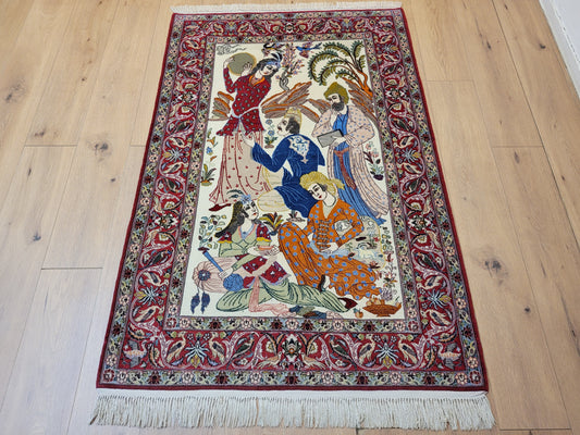 isfahan Bilderteppich Korkwolle Seide fein handgeknüpft