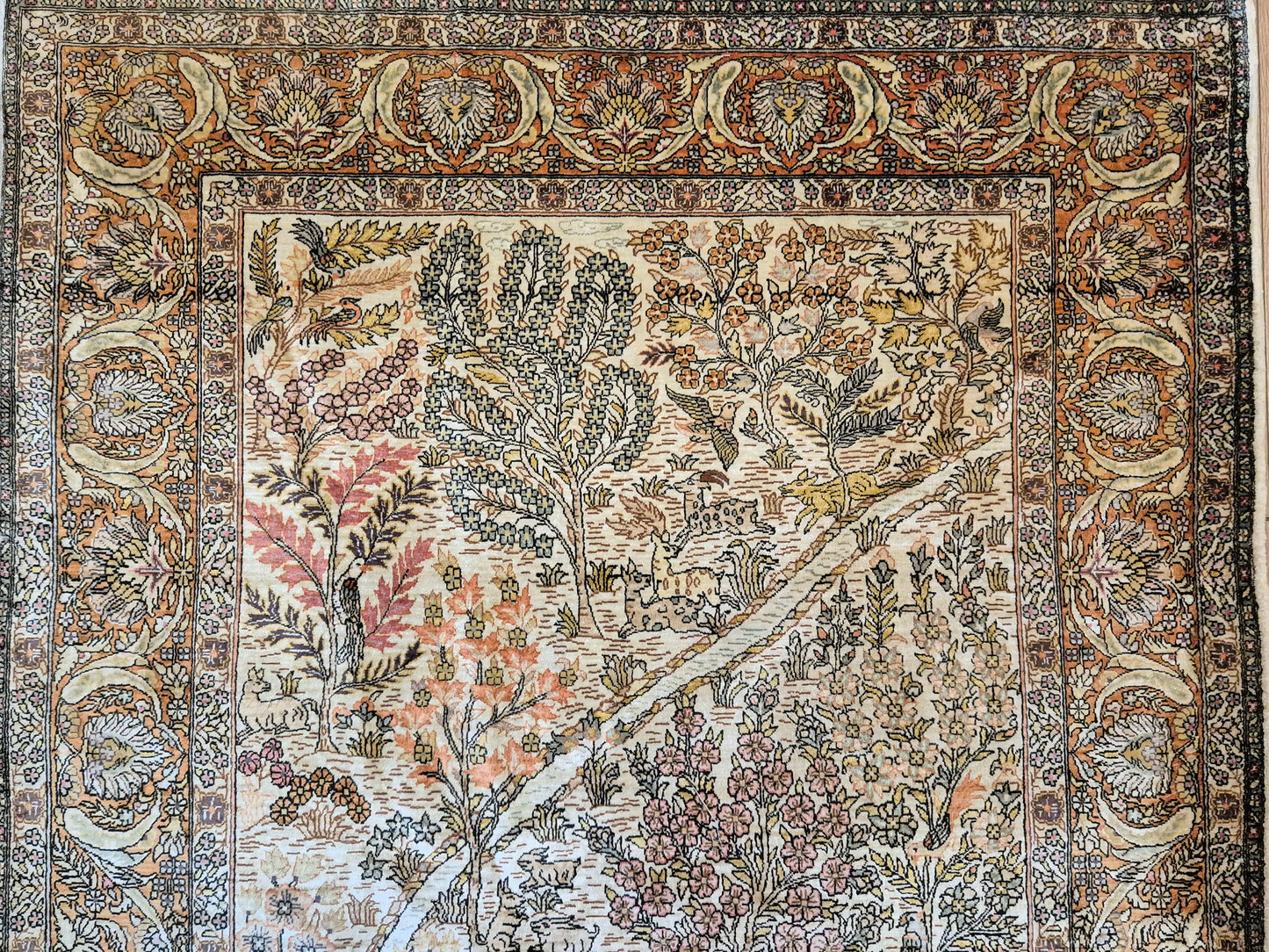 Hereke Seidenteppich Seide auf Seide Jagdszene fein