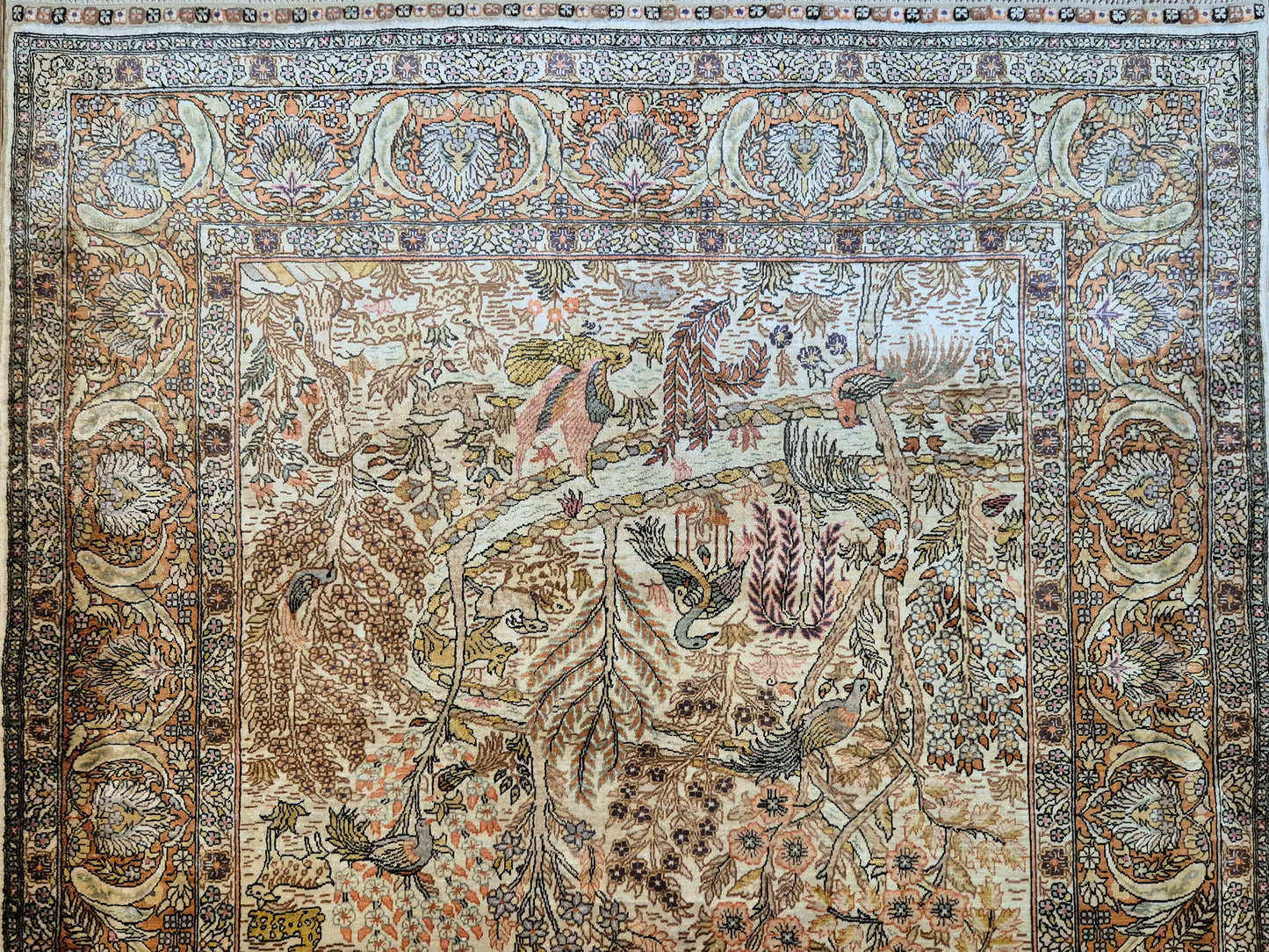 Hereke Seidenteppich Seide auf Seide Jagdszene fein