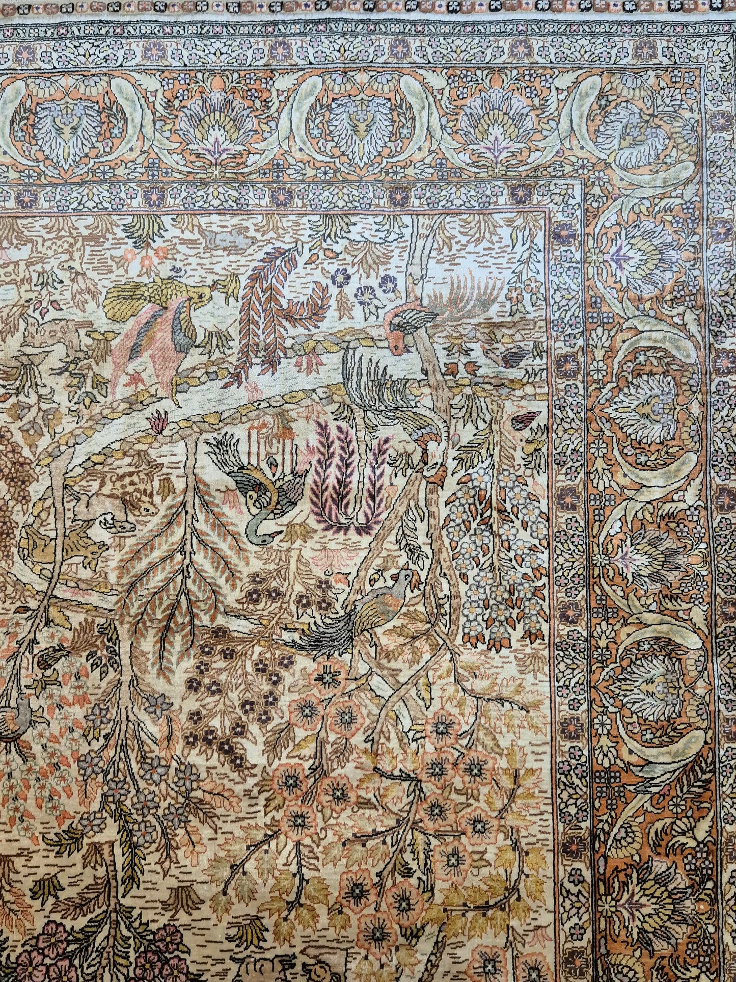 Hereke Seidenteppich Seide auf Seide Jagdszene fein