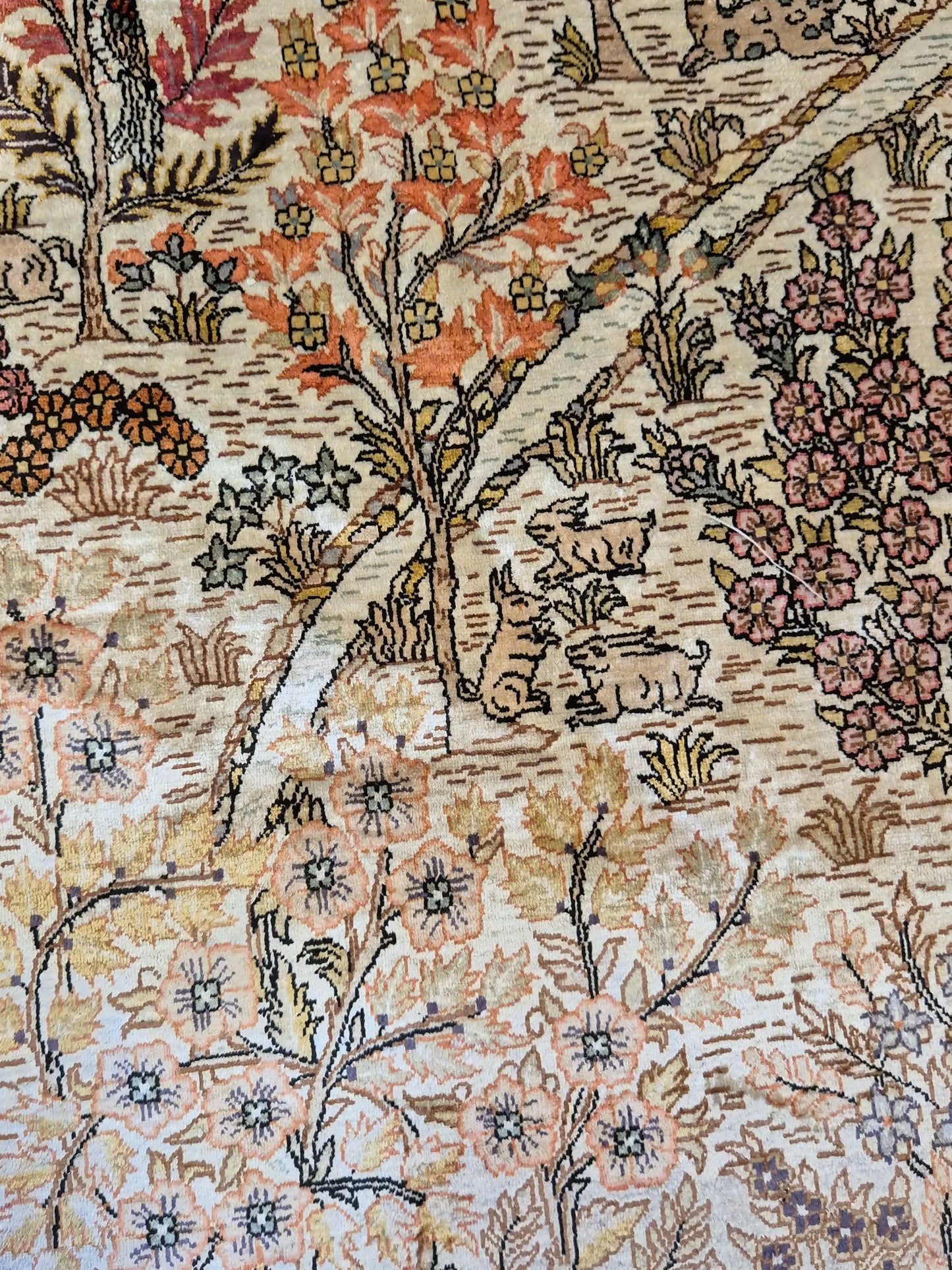 Hereke Seidenteppich Seide auf Seide Jagdszene fein