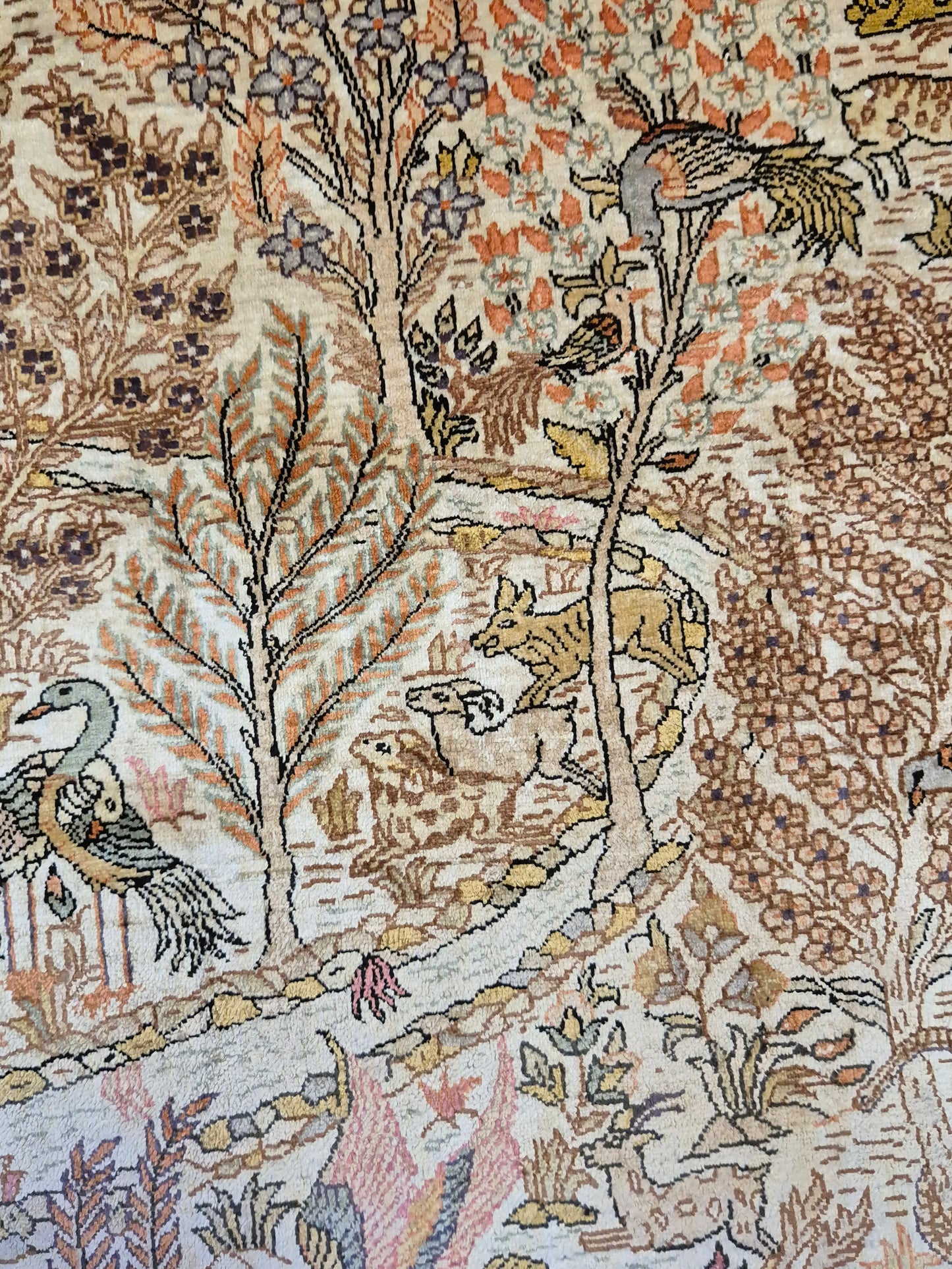 Hereke Seidenteppich Seide auf Seide Jagdszene fein