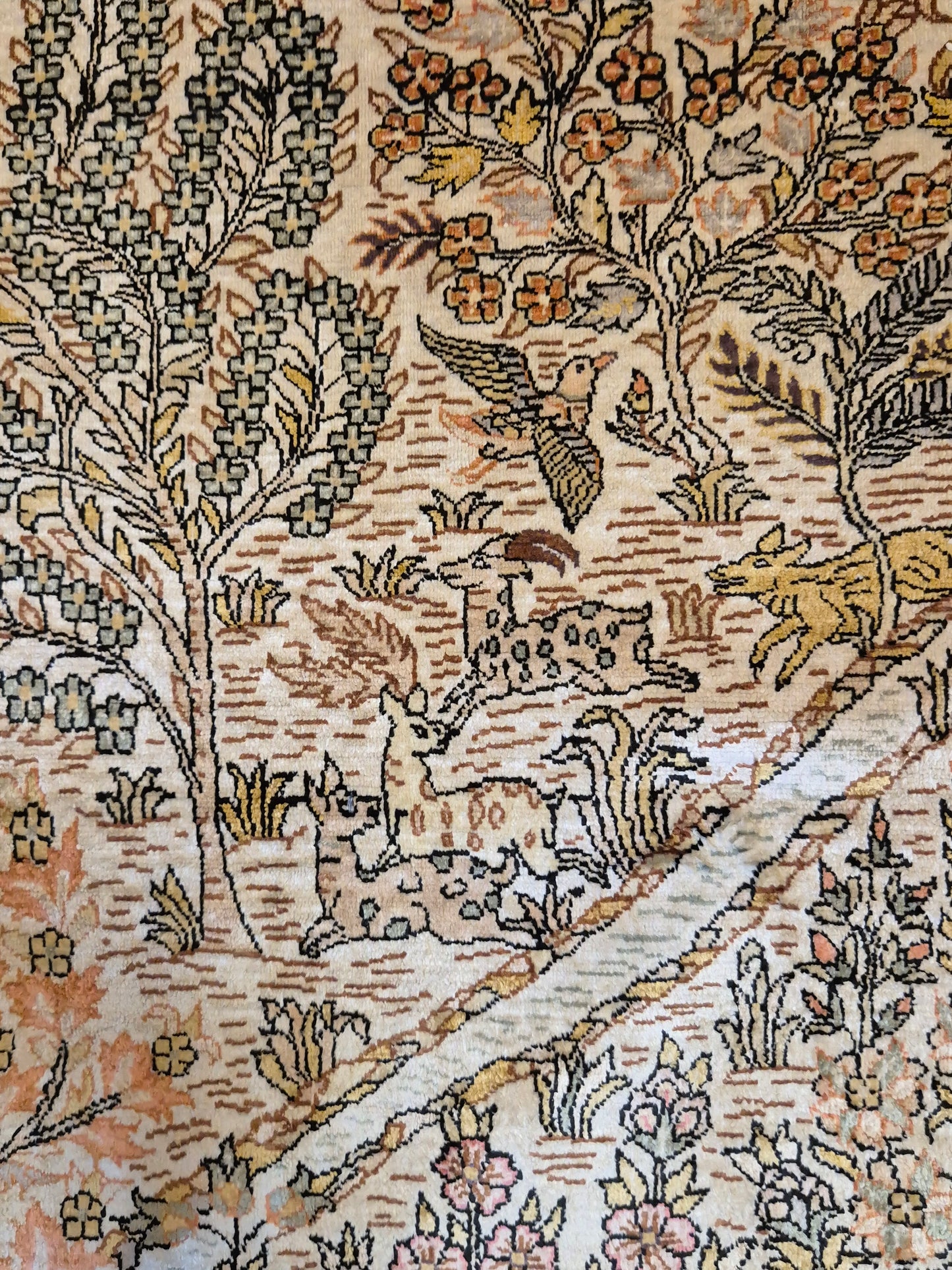 Hereke Seidenteppich Seide auf Seide Jagdszene fein