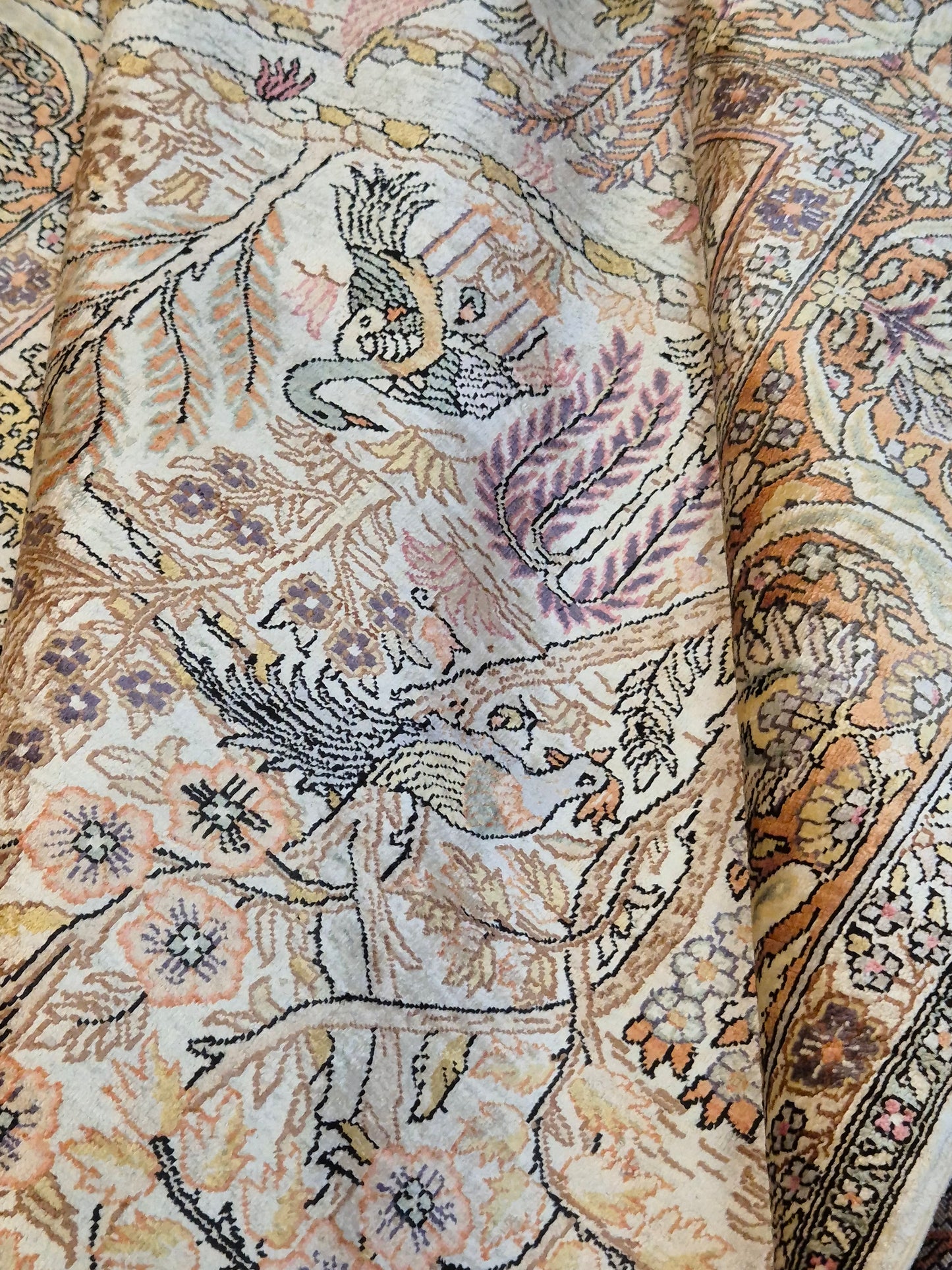 Hereke Seidenteppich Seide auf Seide Jagdszene fein