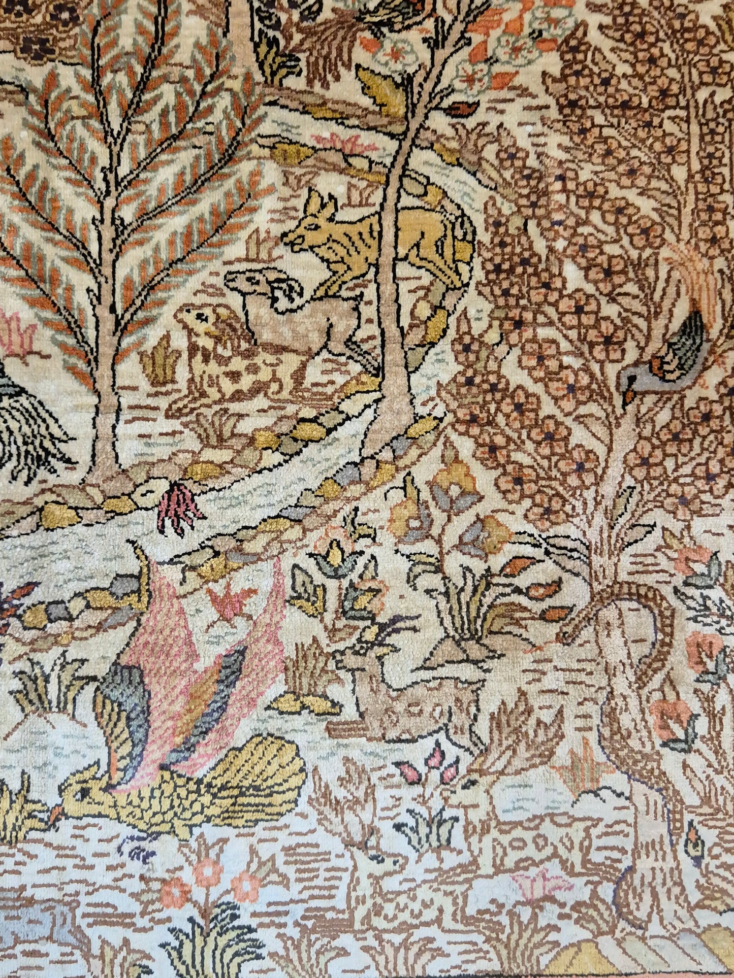 Hereke Seidenteppich Seide auf Seide Jagdszene fein