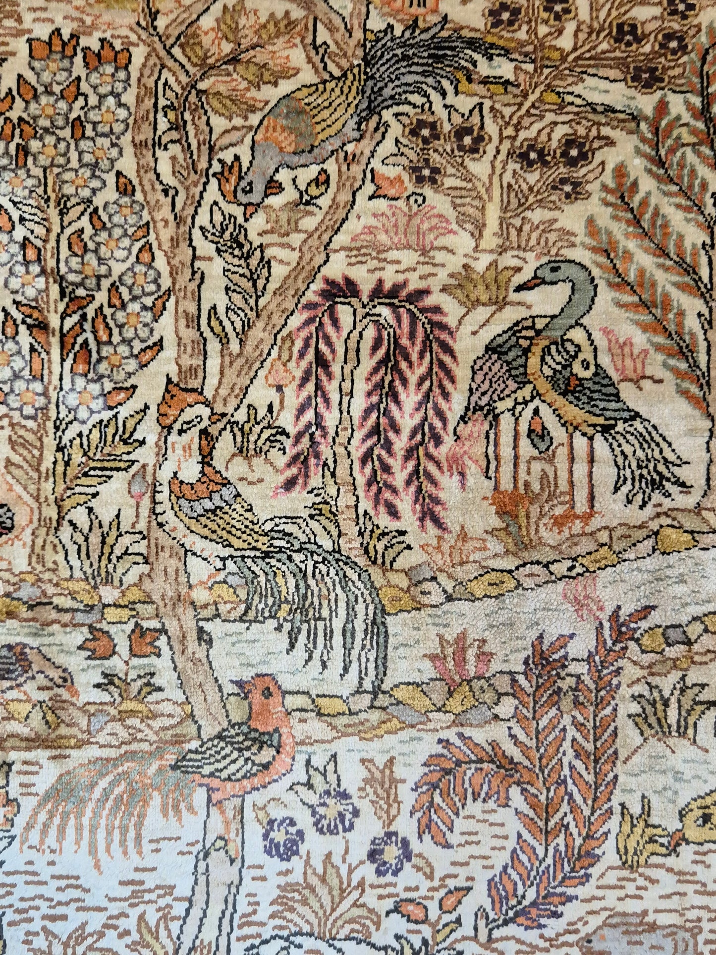 Hereke Seidenteppich Seide auf Seide Jagdszene fein