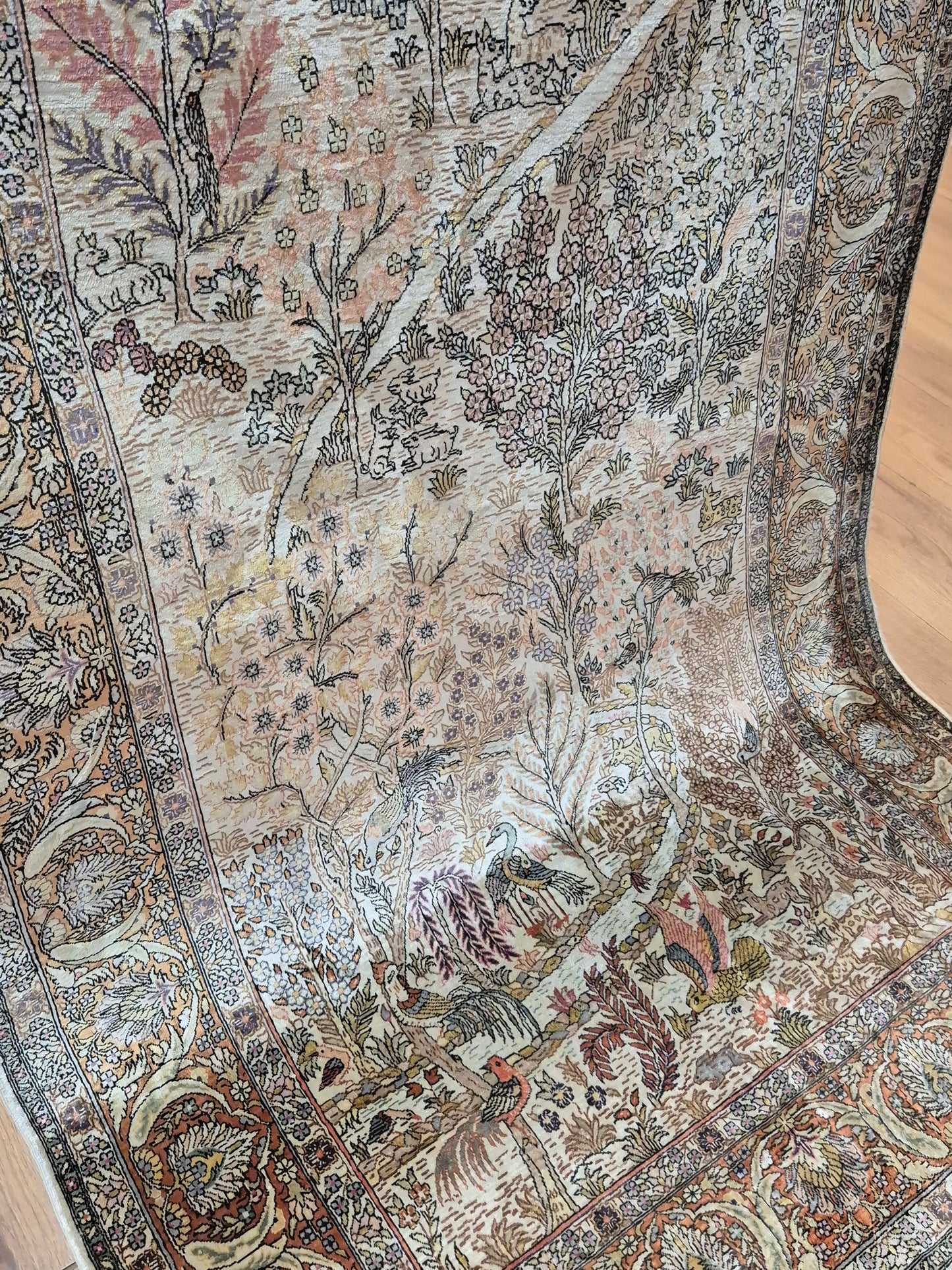 Hereke Seidenteppich Seide auf Seide Jagdszene fein