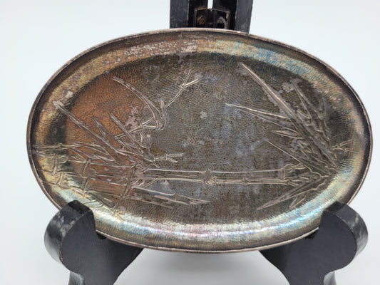 Versilberte Schale Platte mit Bambus Motiv Asiatika Dekorativ