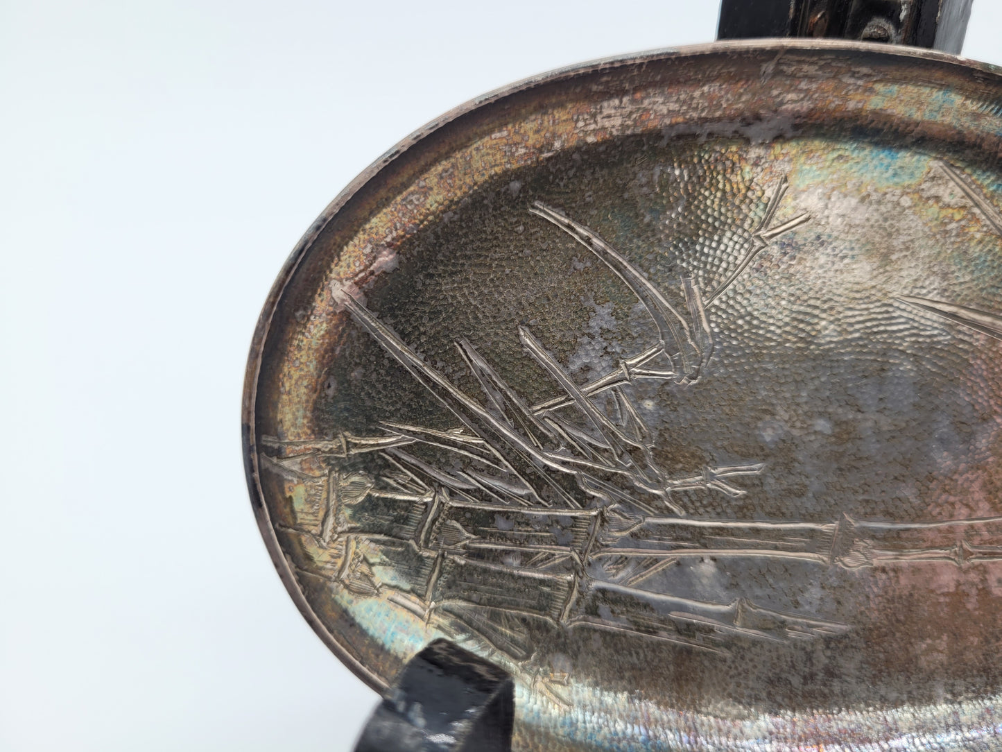 Versilberte Schale Platte mit Bambus Motiv Asiatika Dekorativ