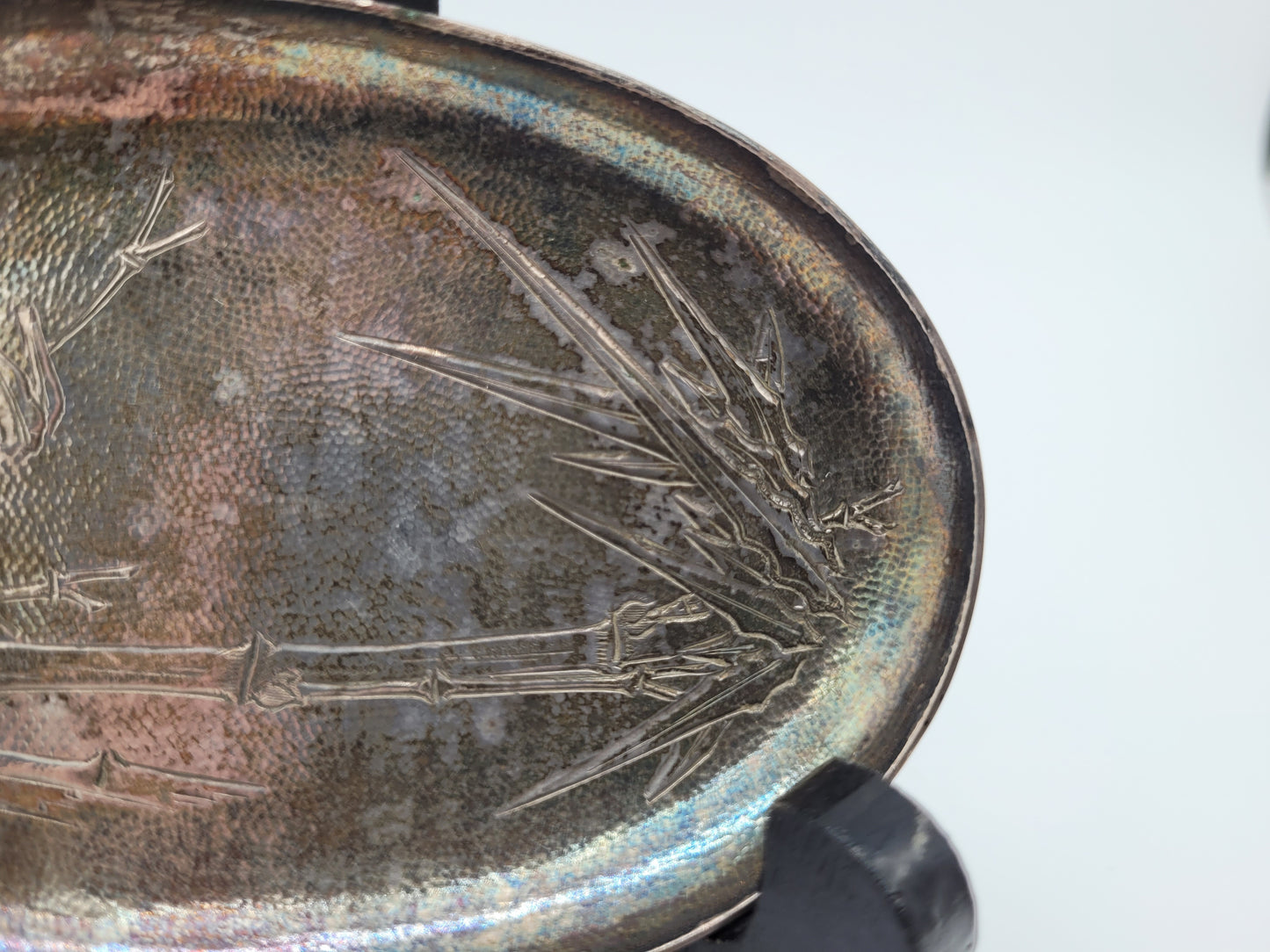 Versilberte Schale Platte mit Bambus Motiv Asiatika Dekorativ