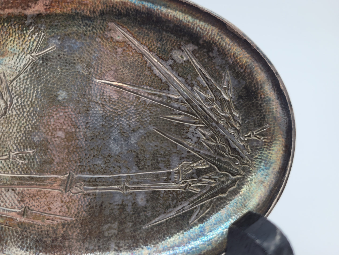 Versilberte Schale Platte mit Bambus Motiv Asiatika Dekorativ