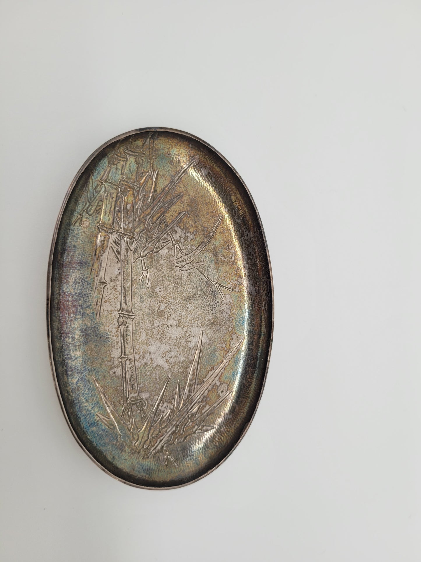 Versilberte Schale Platte mit Bambus Motiv Asiatika Dekorativ