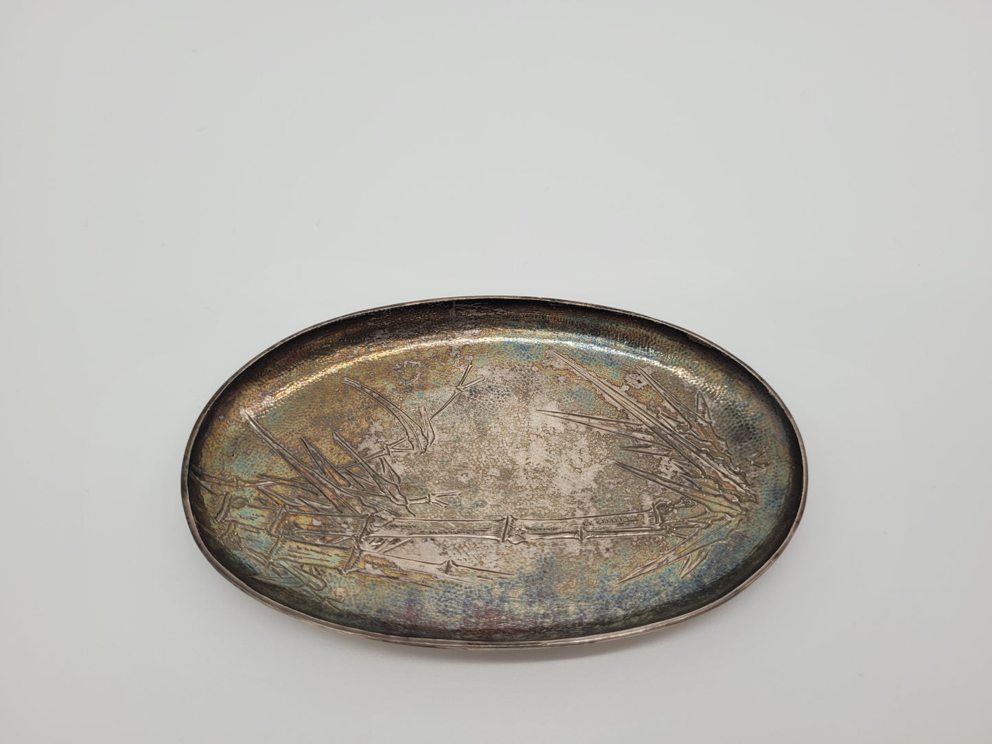 Versilberte Schale Platte mit Bambus Motiv Asiatika Dekorativ