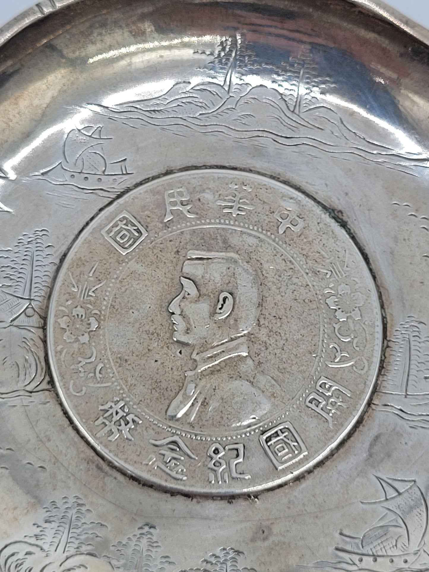 Chinesische Aschenbecher Sterling Silber 925er Drachenmotiv