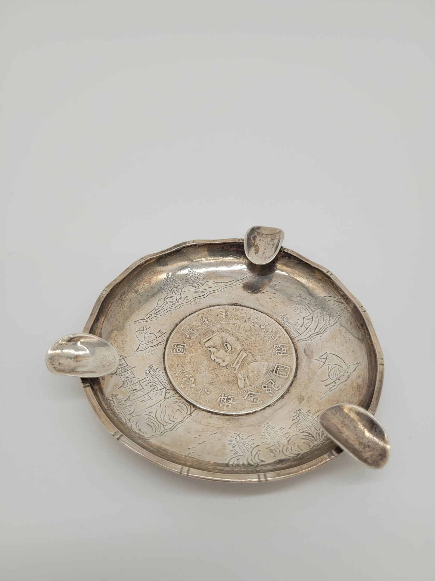 Chinesische Aschenbecher Sterling Silber 925er Drachenmotiv