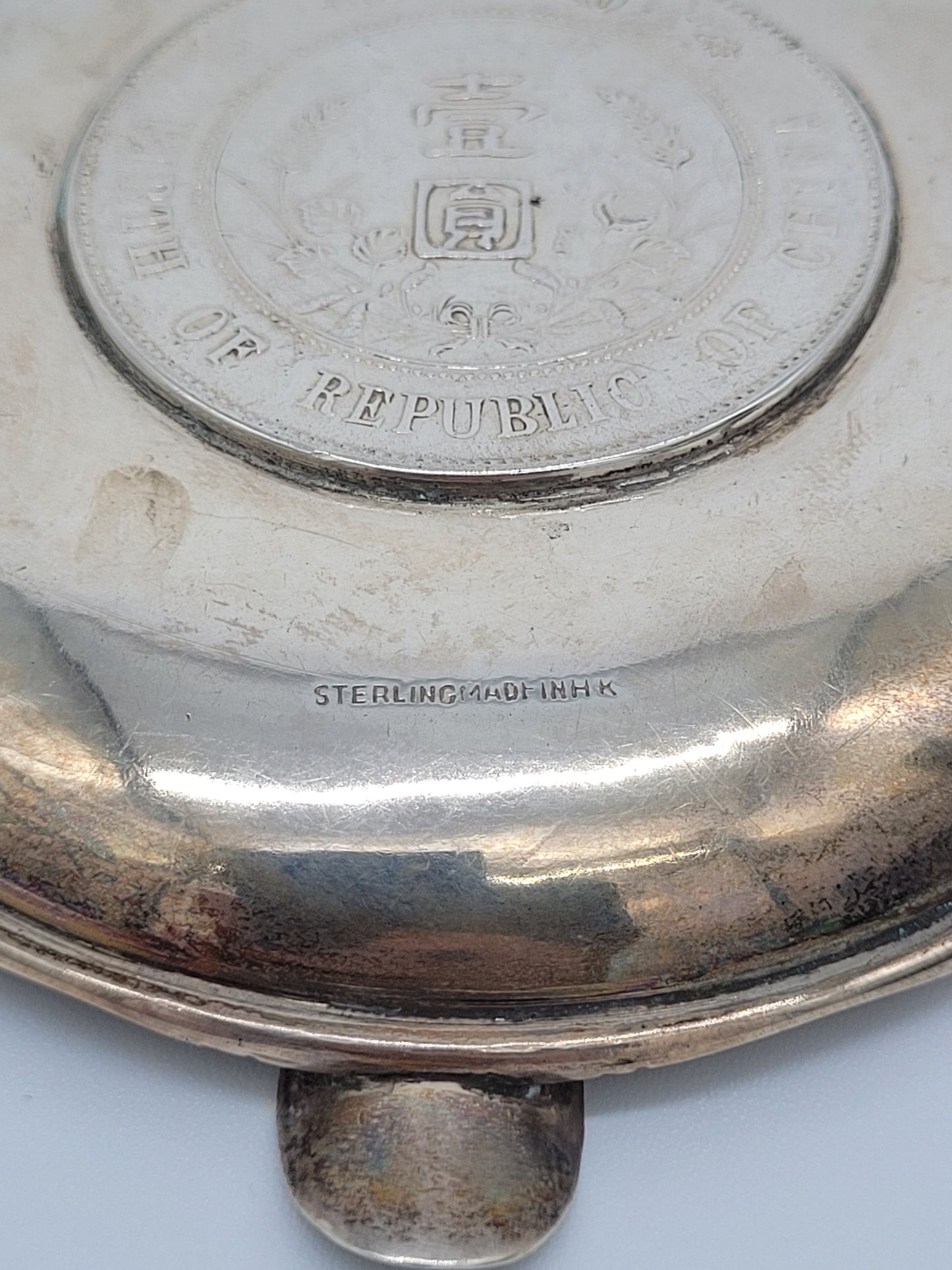 Chinesische Aschenbecher Sterling Silber 925er Drachenmotiv