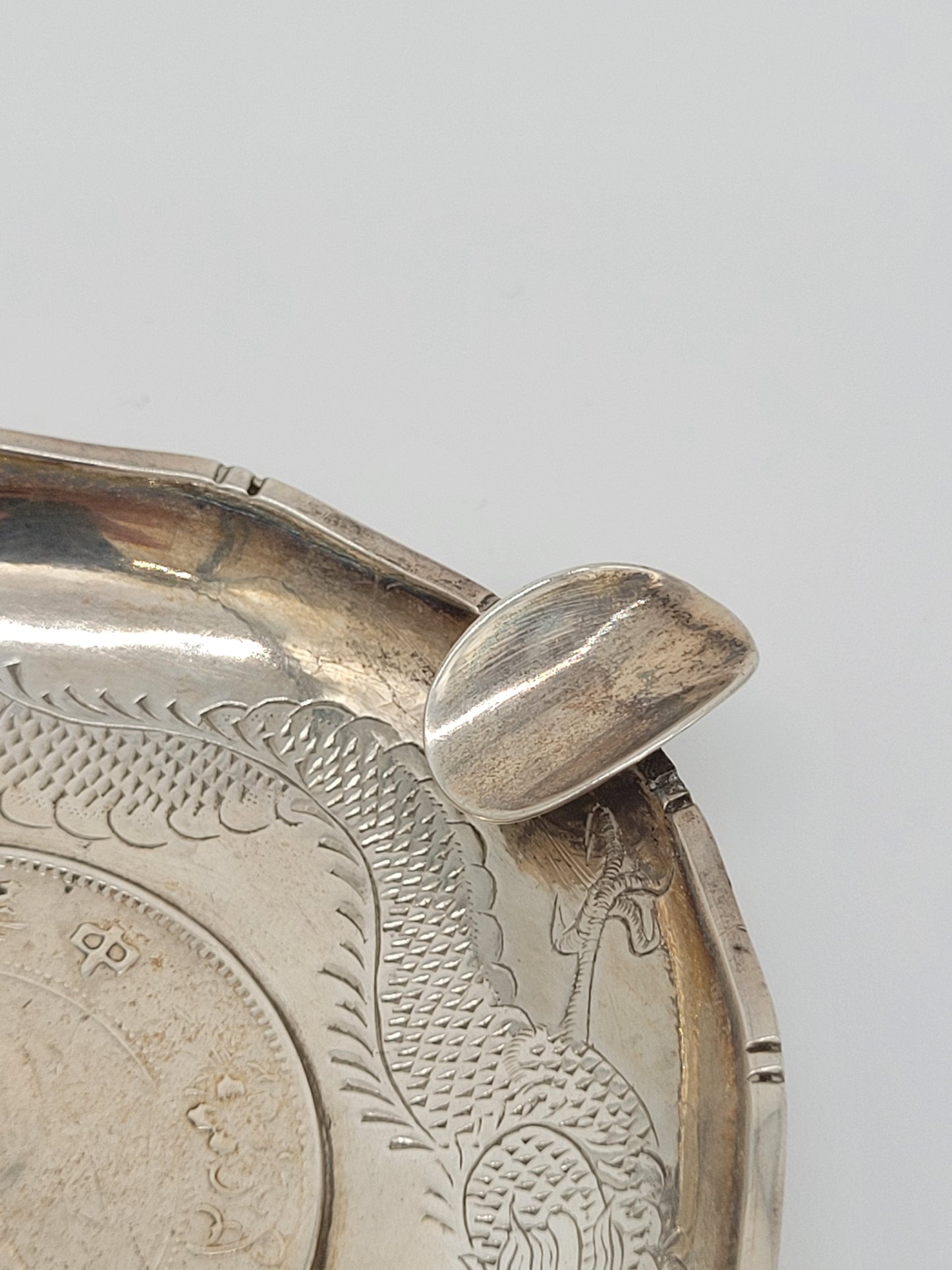 Chinesische Aschenbecher Sterling Silber 925er Drachenmotiv