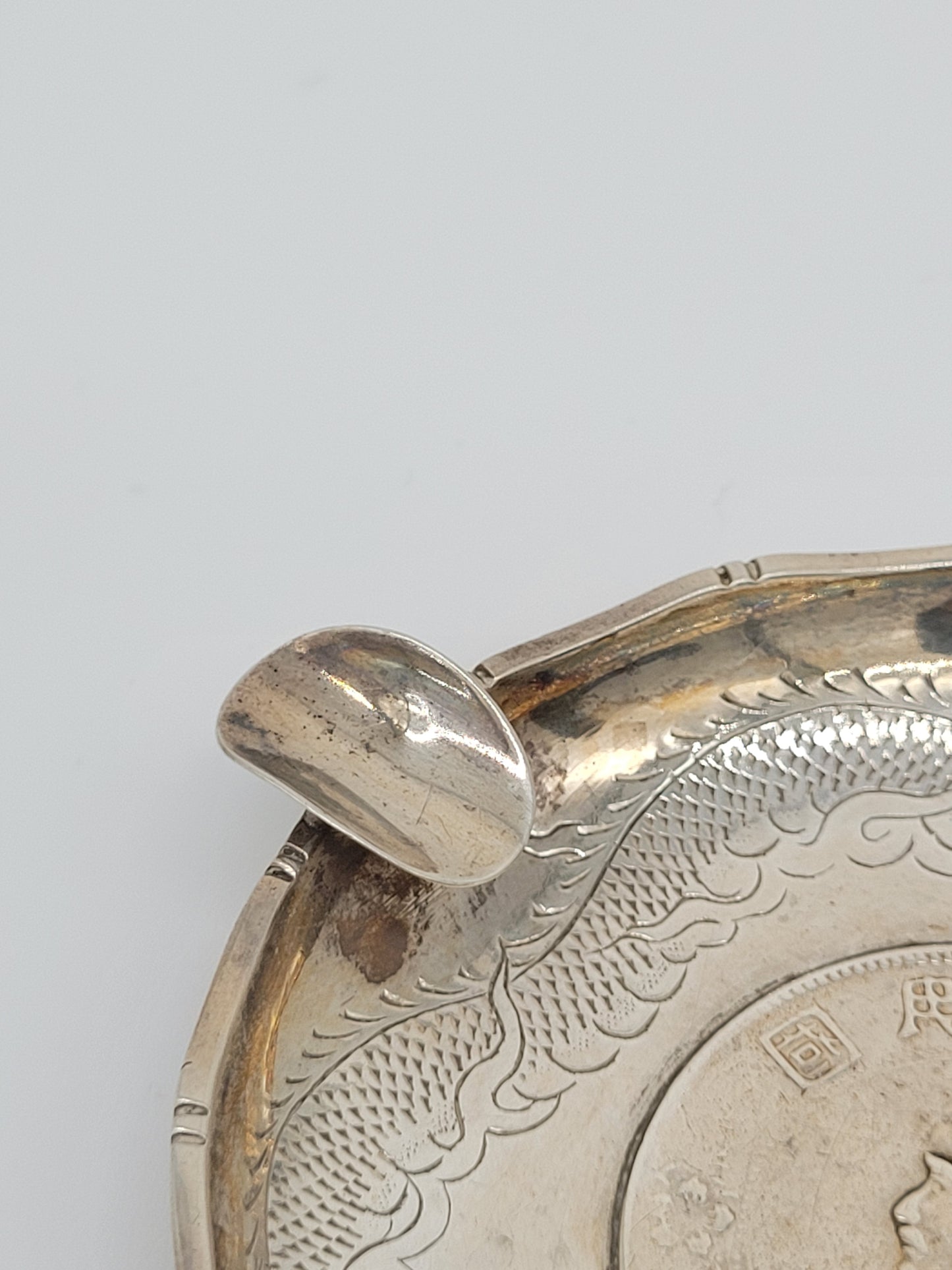 Chinesische Aschenbecher Sterling Silber 925er Drachenmotiv