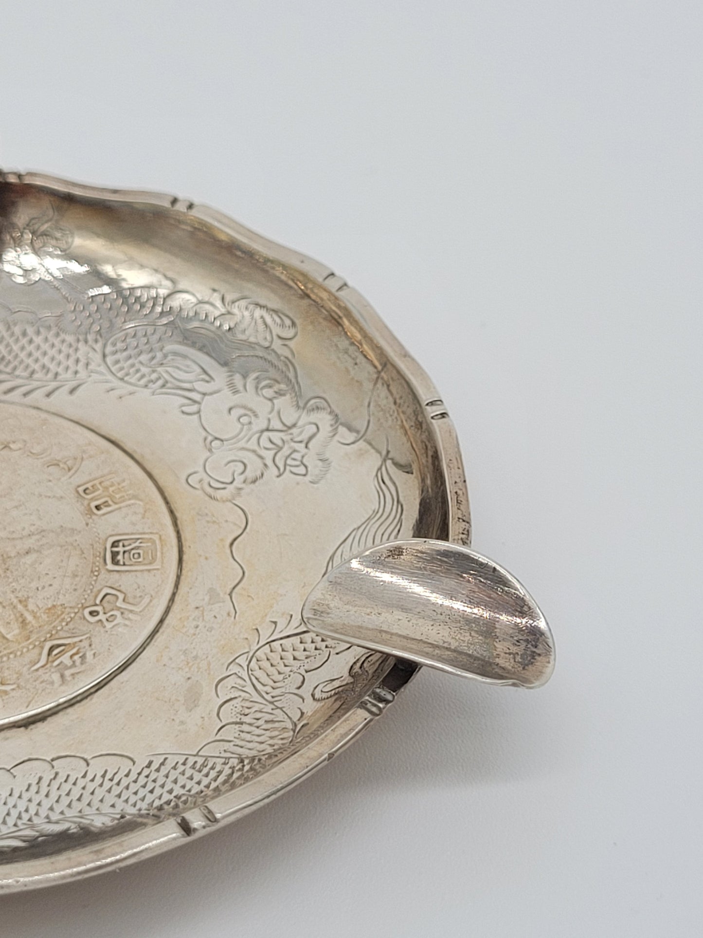 Chinesische Aschenbecher Sterling Silber 925er Drachenmotiv