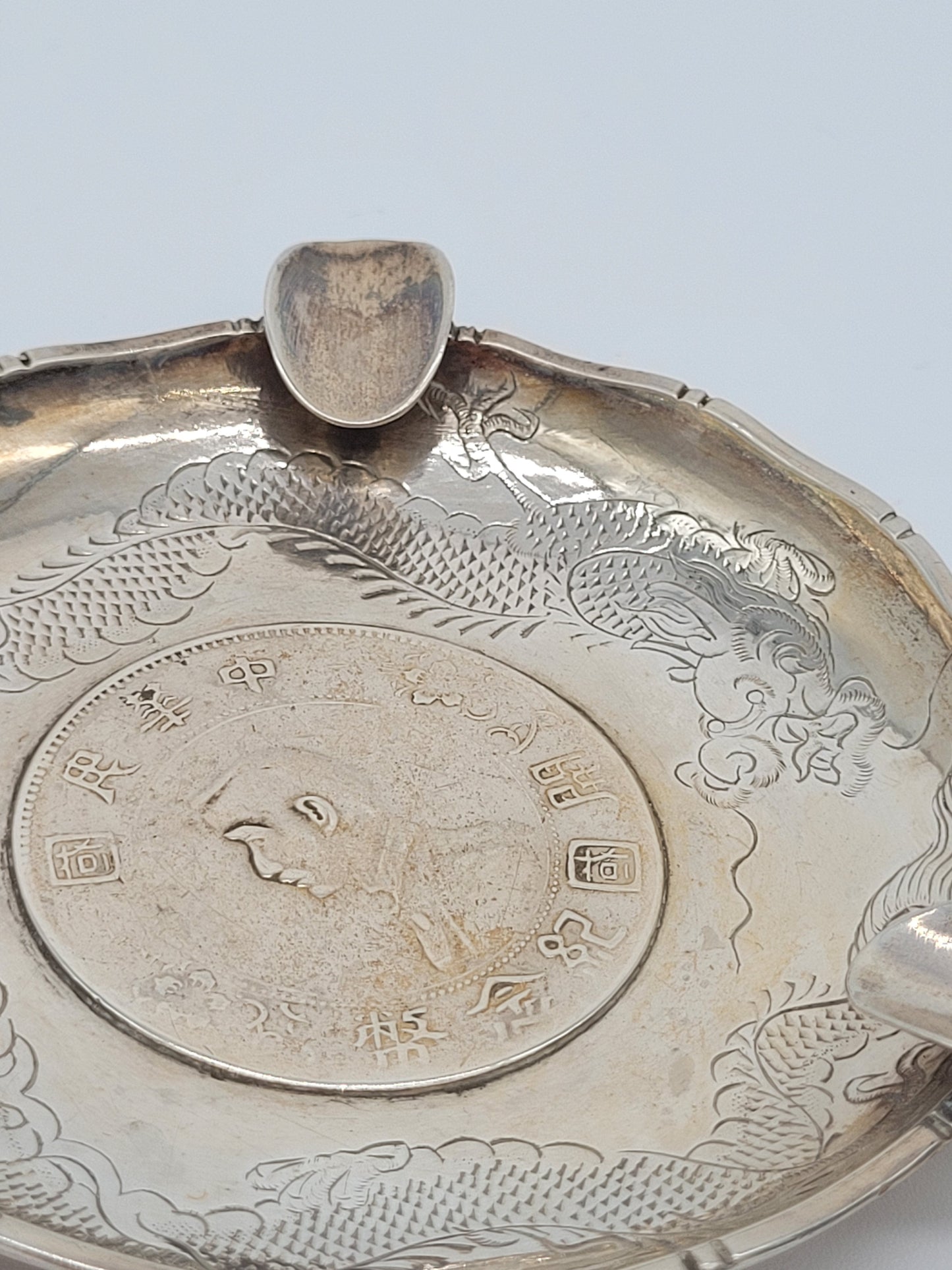 Chinesische Aschenbecher Sterling Silber 925er Drachenmotiv