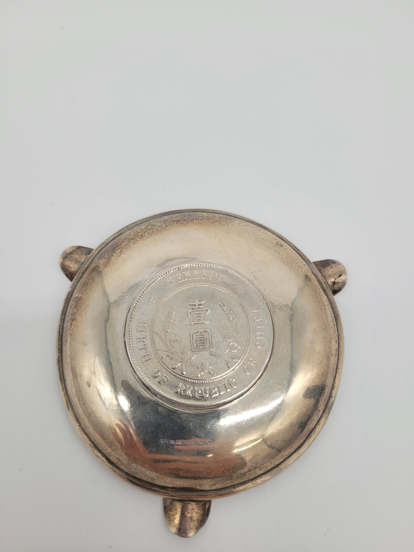 Chinesische Aschenbecher Sterling Silber 925er Drachenmotiv