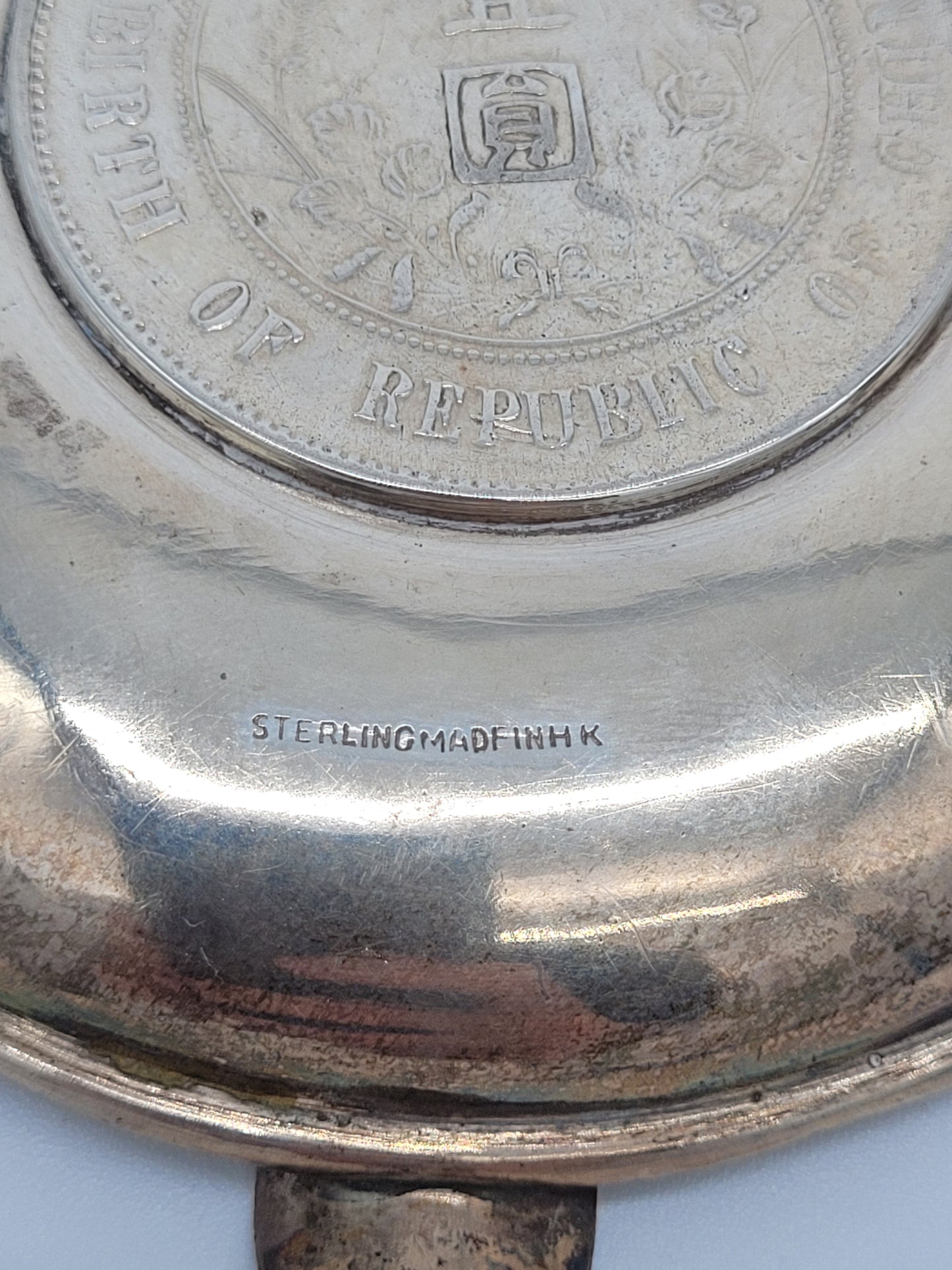 Chinesische Aschenbecher Sterling Silber 925er Drachenmotiv