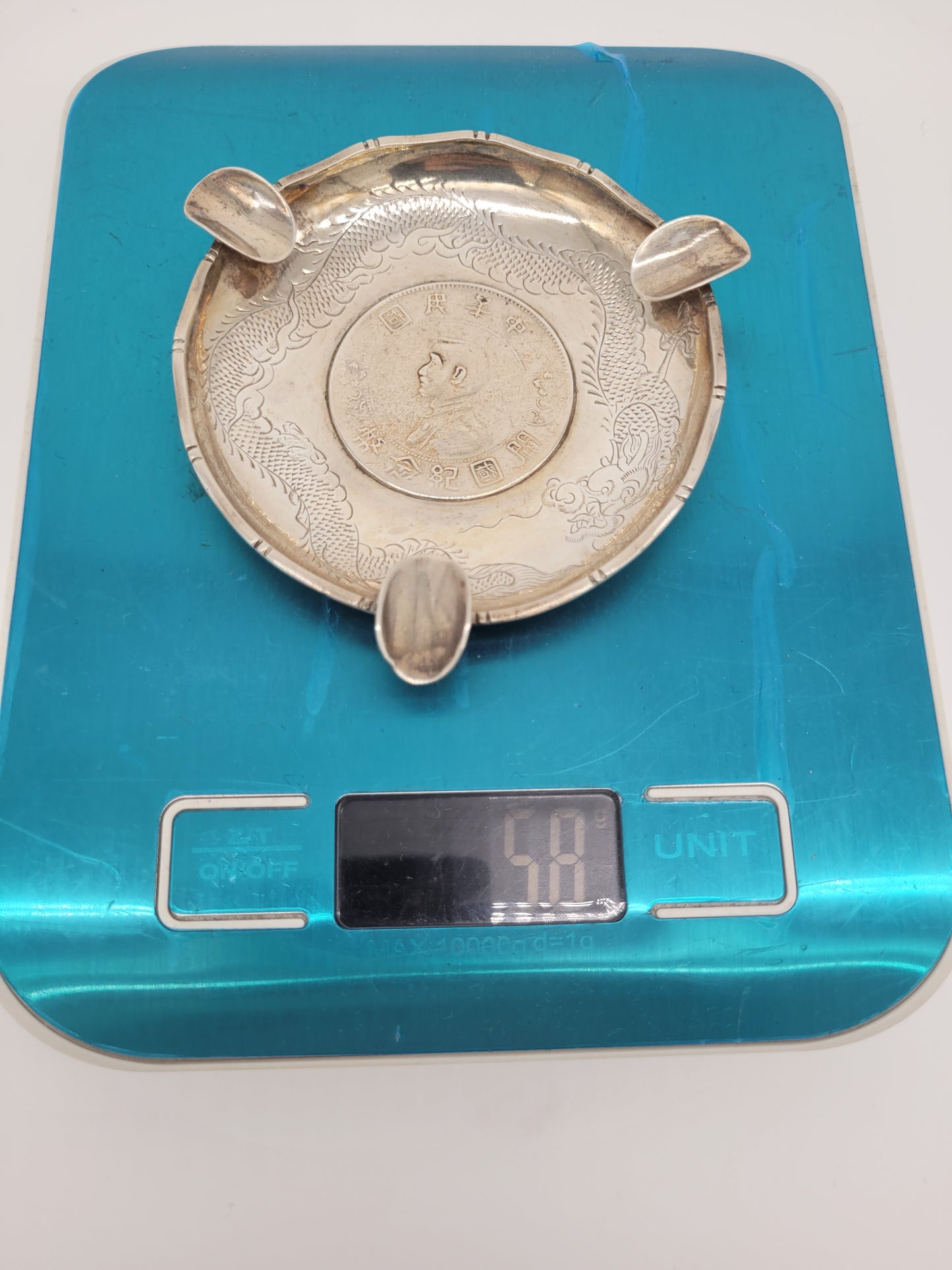 Chinesische Aschenbecher Sterling Silber 925er Drachenmotiv