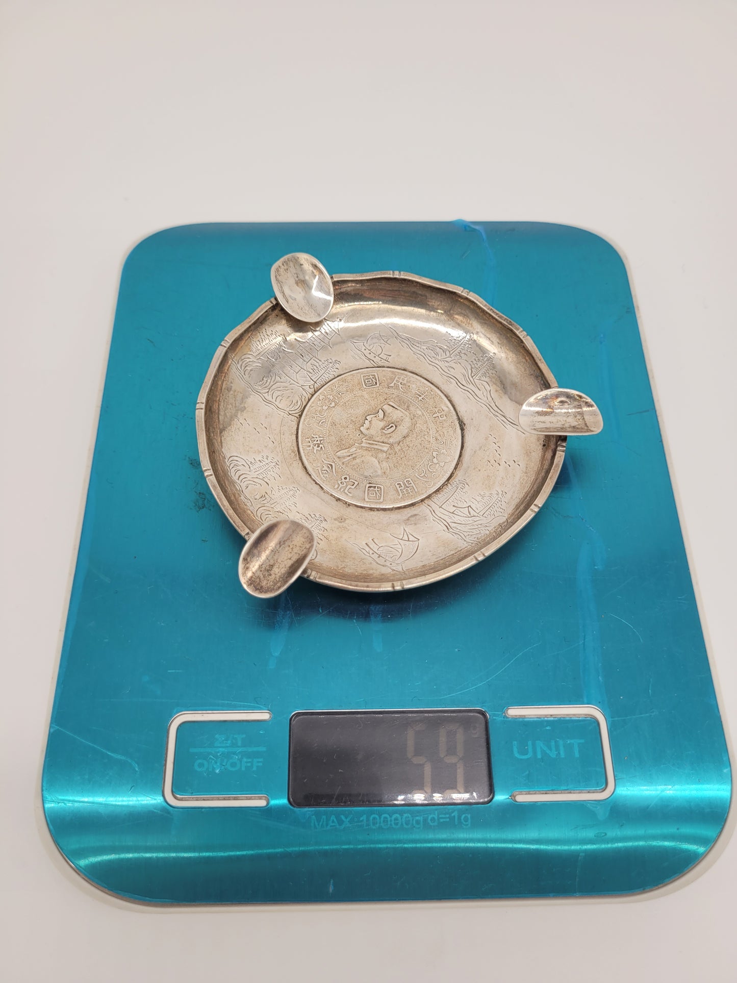 Chinesische Aschenbecher Sterling Silber 925er Drachenmotiv