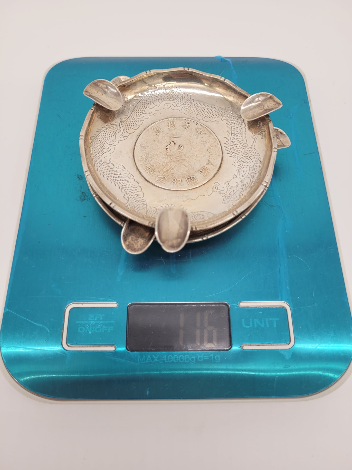 Chinesische Aschenbecher Sterling Silber 925er Drachenmotiv