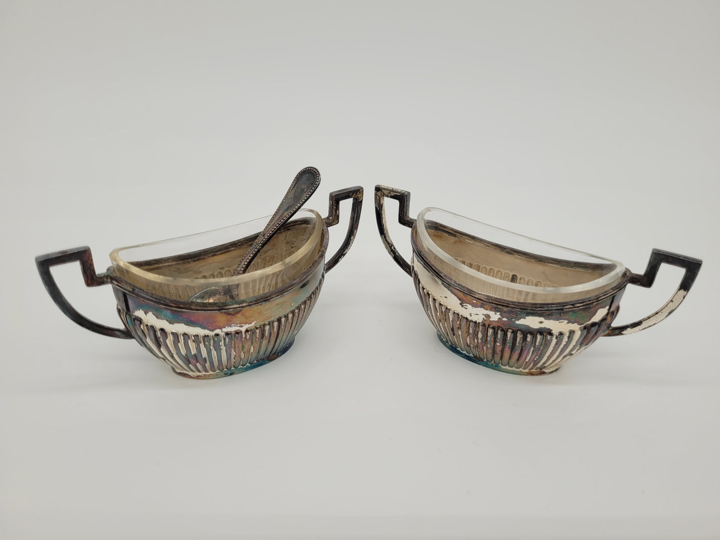 Paar Silber Schälchen 800er Silber mit Löffel Deutsche Meistermarke