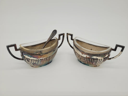 Paar Silber Schälchen 800er Silber mit Löffel Deutsche Meistermarke