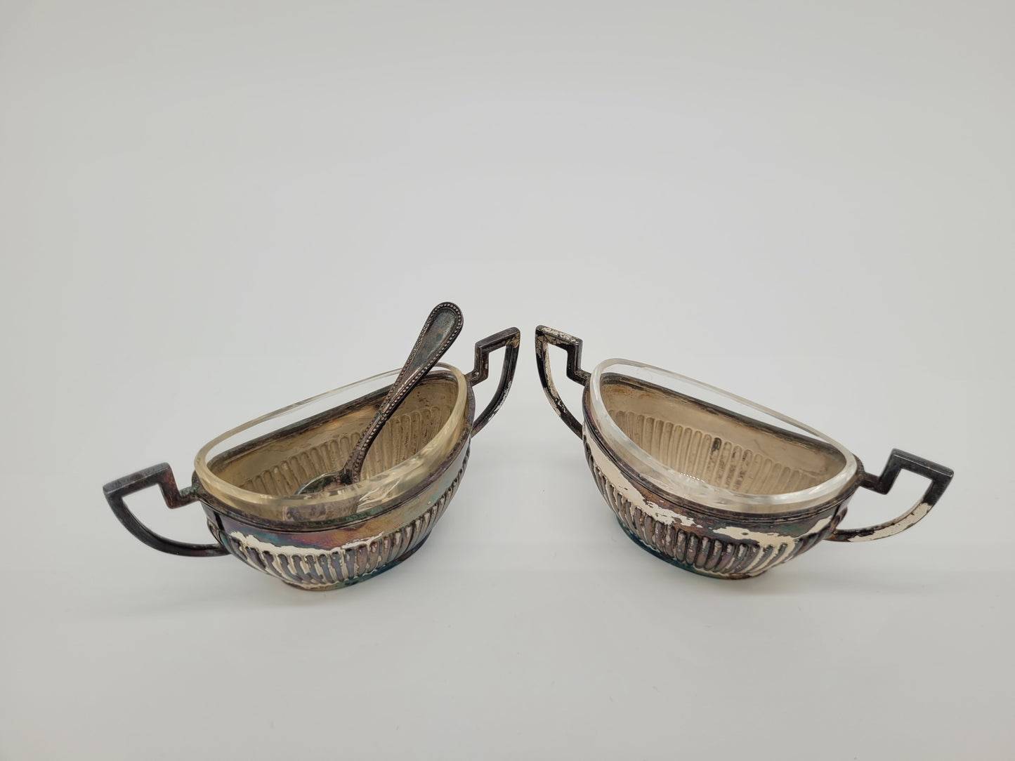 Paar Silber Schälchen 800er Silber mit Löffel Deutsche Meistermarke