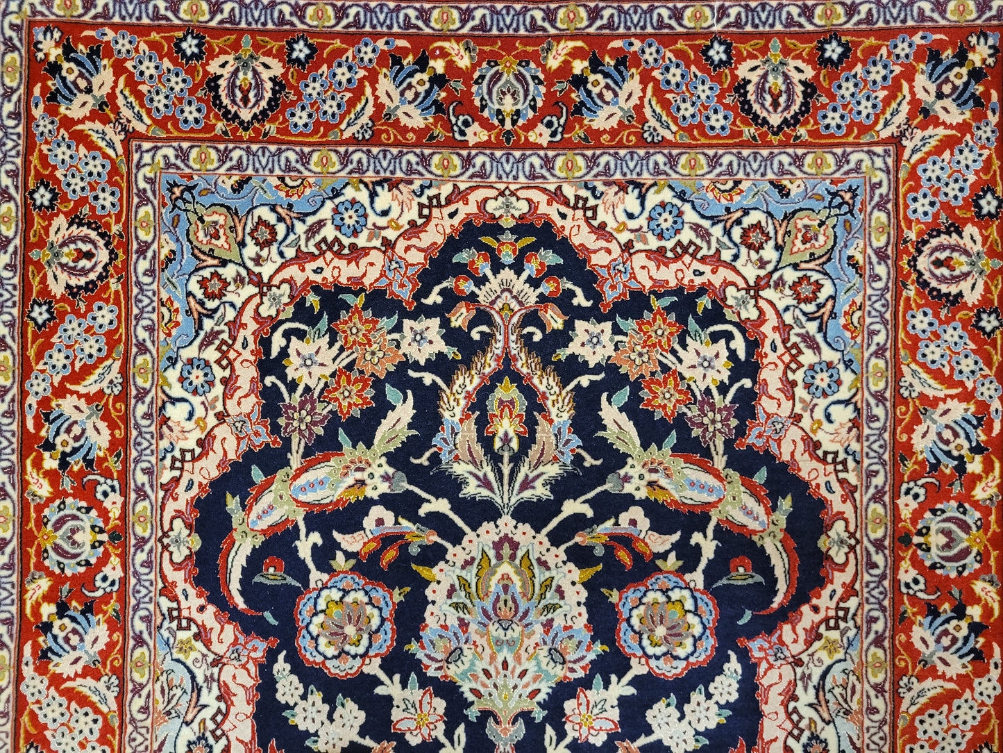 Isfahan Teppich Korkwolle Seide fein handgeknüpft