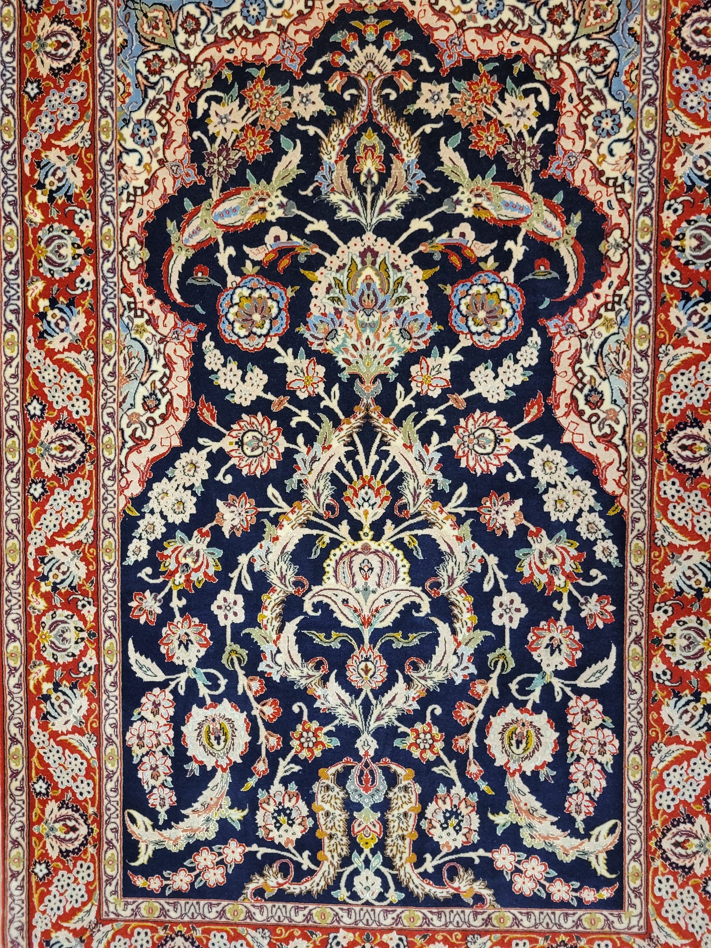 Isfahan Teppich Korkwolle Seide fein handgeknüpft