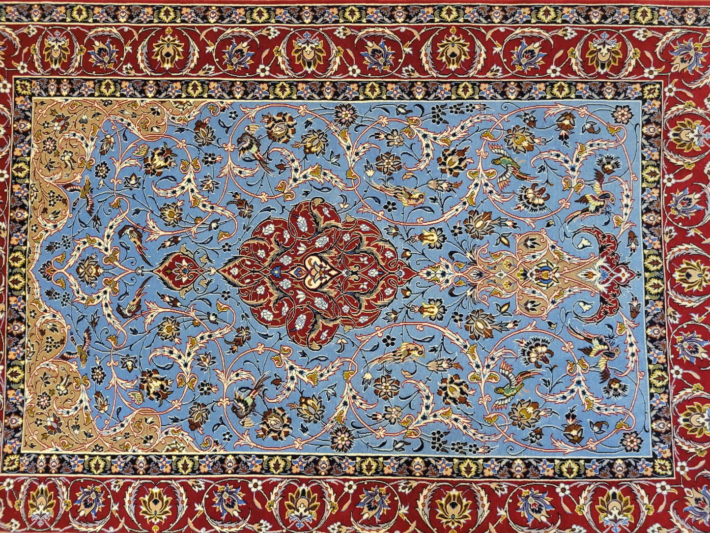 Isfahan Teppich Korkwolle Seide fein handgeknüpft signiert