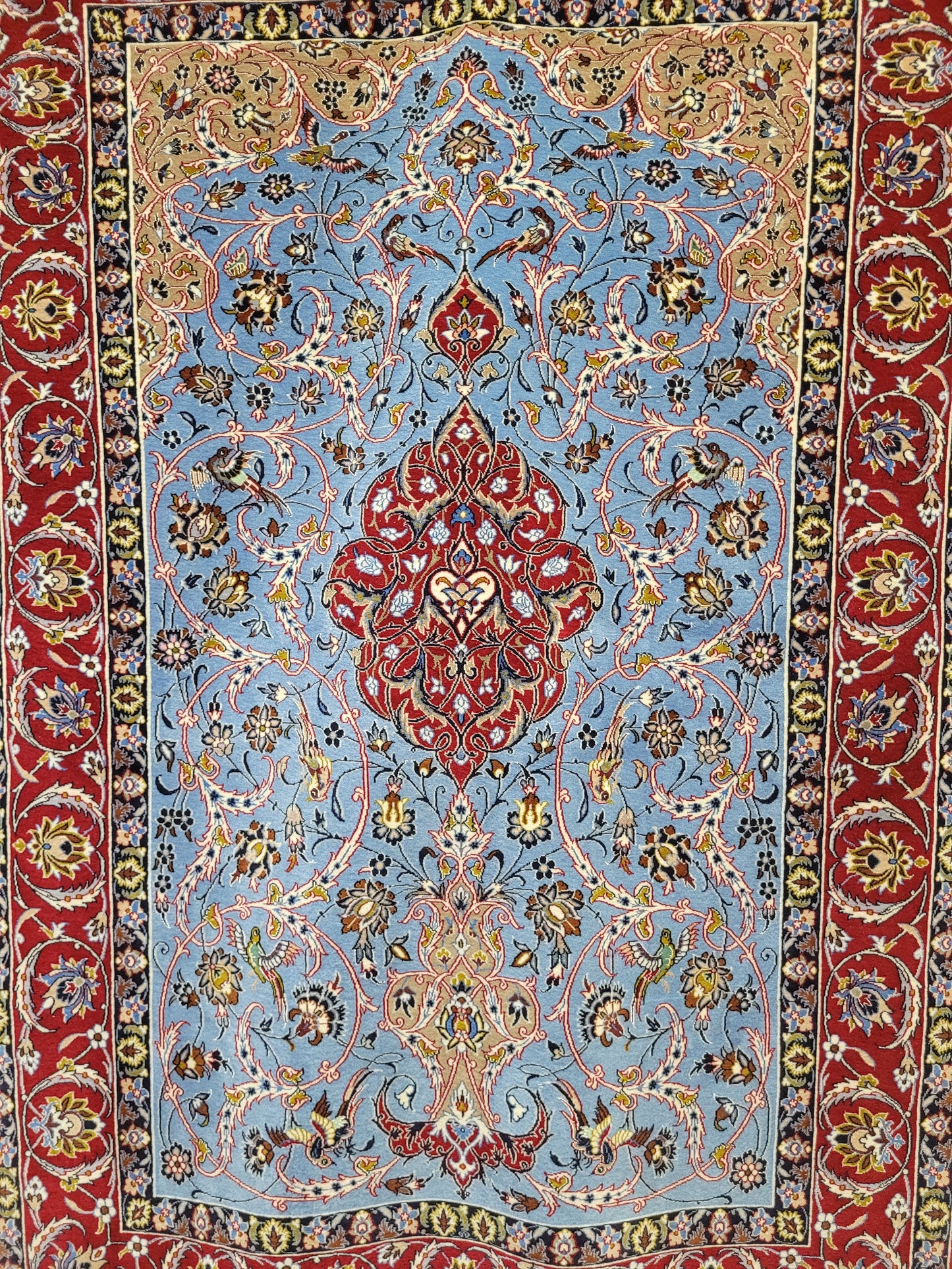 Isfahan Teppich Korkwolle Seide fein handgeknüpft signiert