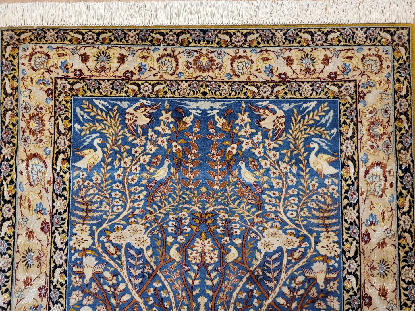 Isfahan Teppich Korkwolle mit Seide feine Knüpfung Baum des Lebens