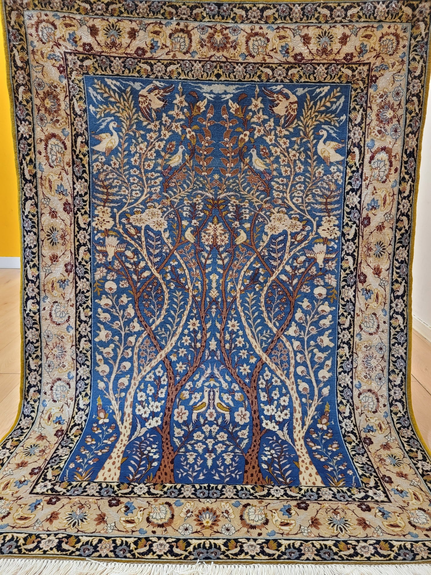 Isfahan Teppich Korkwolle mit Seide feine Knüpfung Baum des Lebens