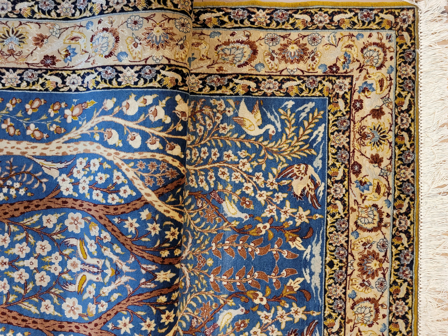 Isfahan Teppich Korkwolle mit Seide feine Knüpfung Baum des Lebens