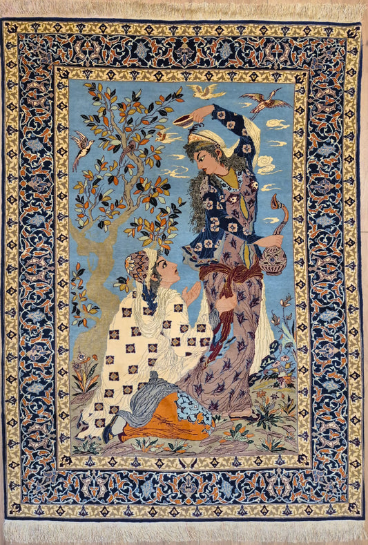 Isfahan Teppich Korkwolle mit Seide auf Seide figürlich