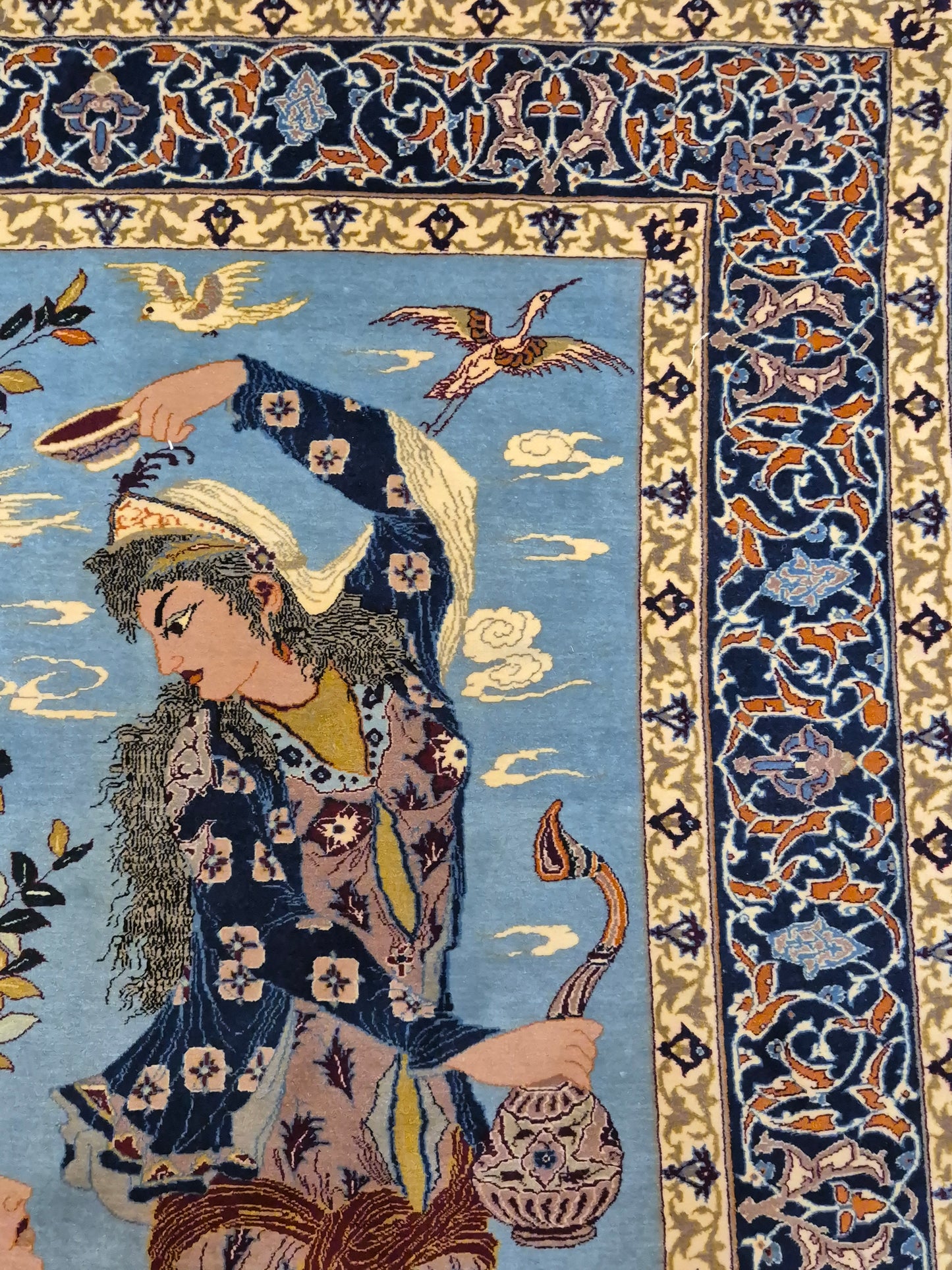 Isfahan Teppich Korkwolle mit Seide auf Seide figürlich