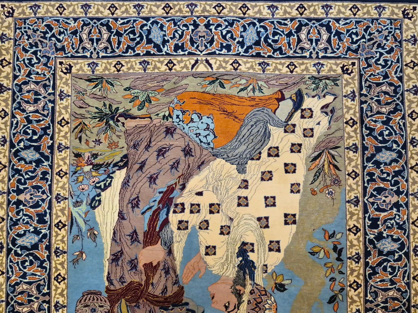 Isfahan Teppich Korkwolle mit Seide auf Seide figürlich