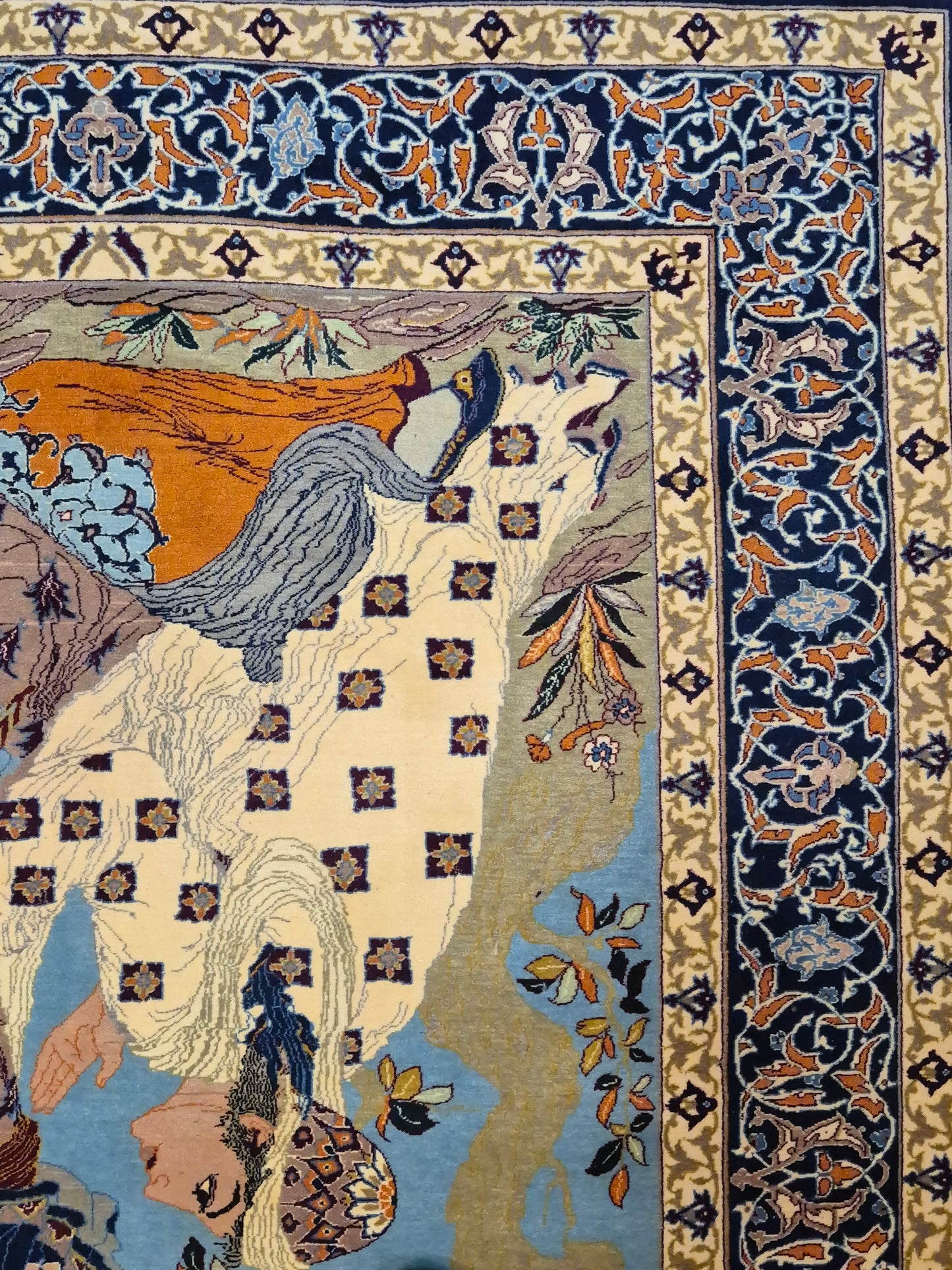 Isfahan Teppich Korkwolle mit Seide auf Seide figürlich