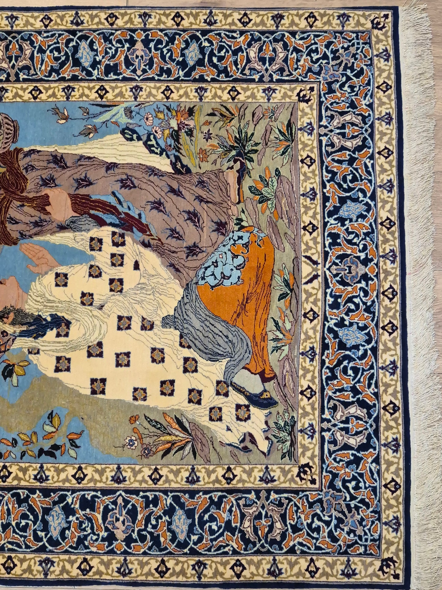 Isfahan Teppich Korkwolle mit Seide auf Seide figürlich