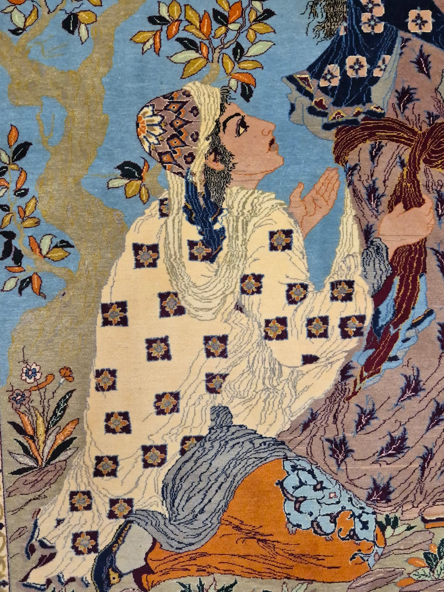 Isfahan Teppich Korkwolle mit Seide auf Seide figürlich