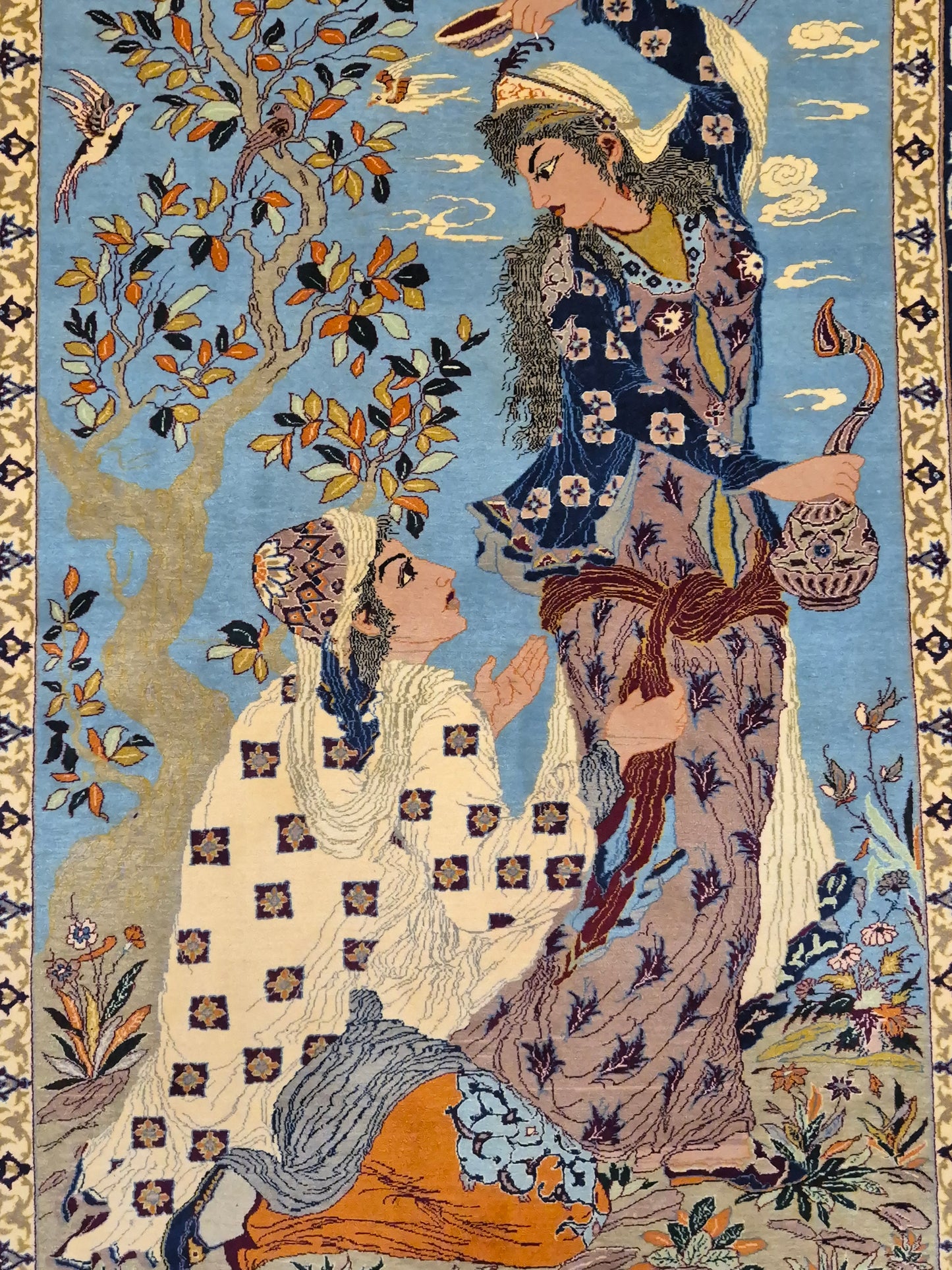 Isfahan Teppich Korkwolle mit Seide auf Seide figürlich