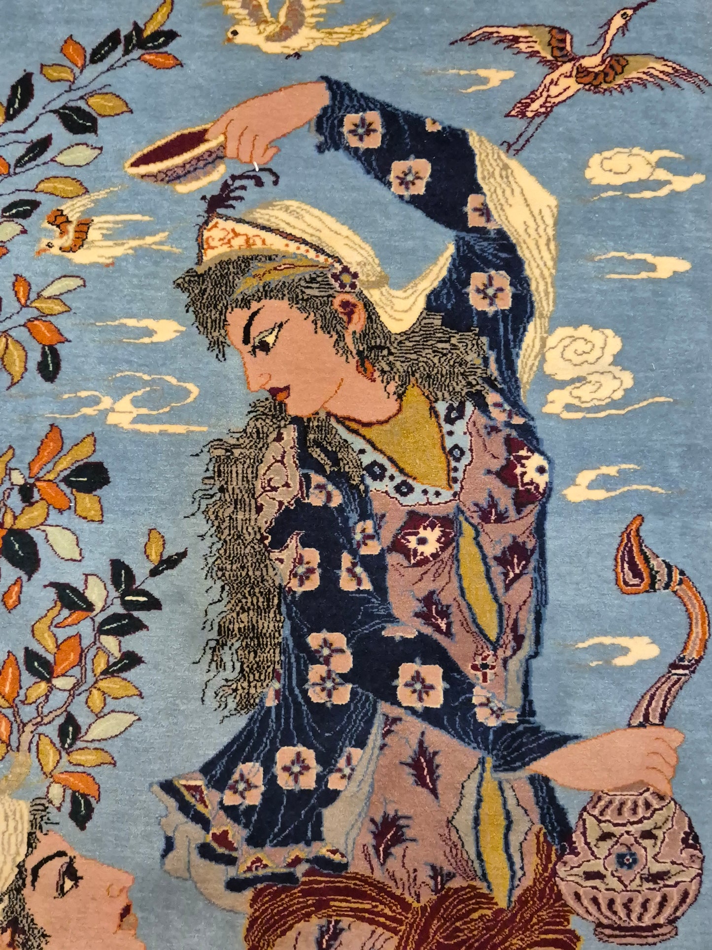 Isfahan Teppich Korkwolle mit Seide auf Seide figürlich